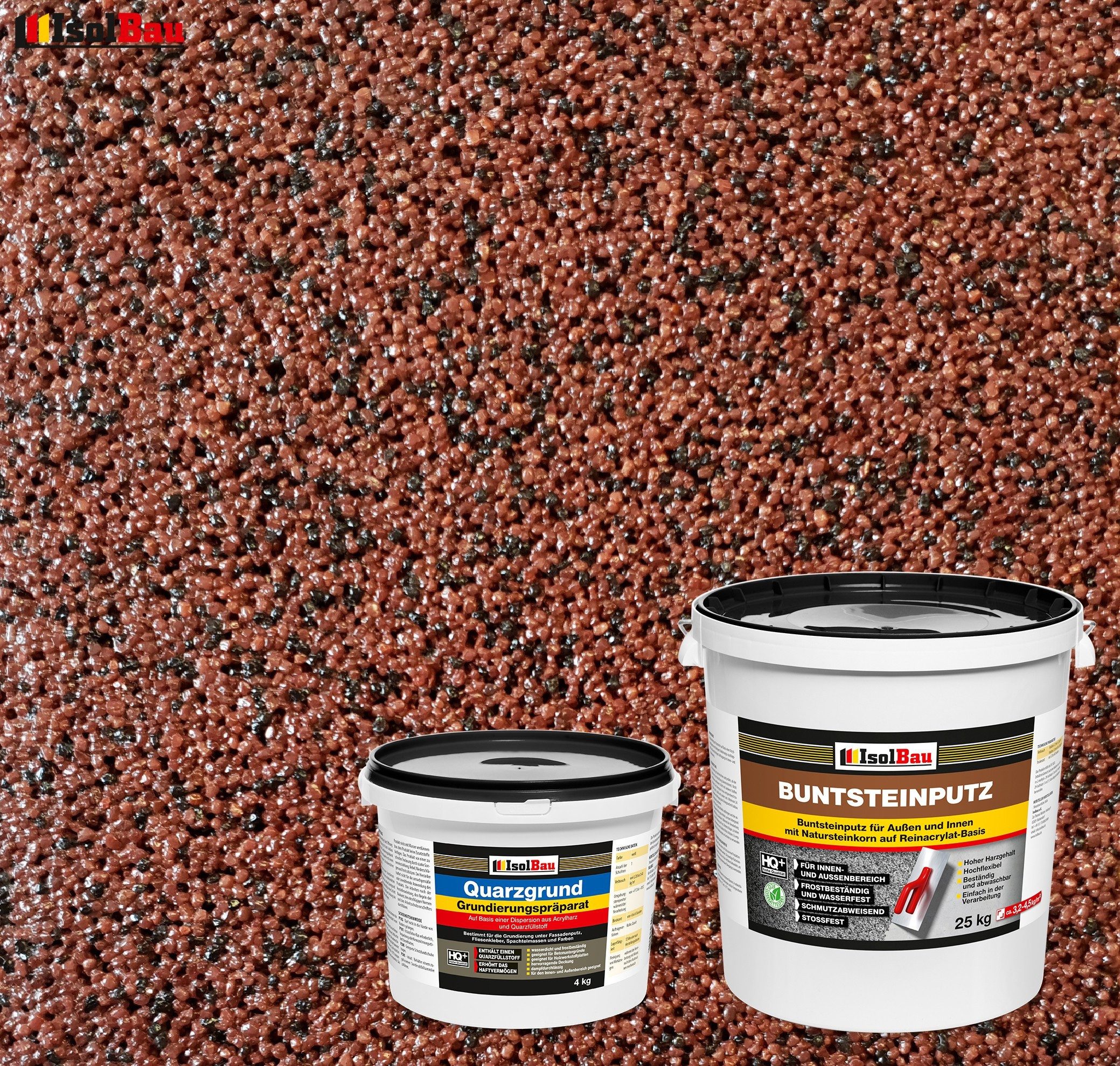 None Gipsputz Set Mosaikputz Buntsteinputz BP 80 25 kg Sockelputz + Quarzgrund 4 kg Körnung 1,8 mm; Trocknung 12–48h; Verbrauch 3,2–4,5 kg/m²