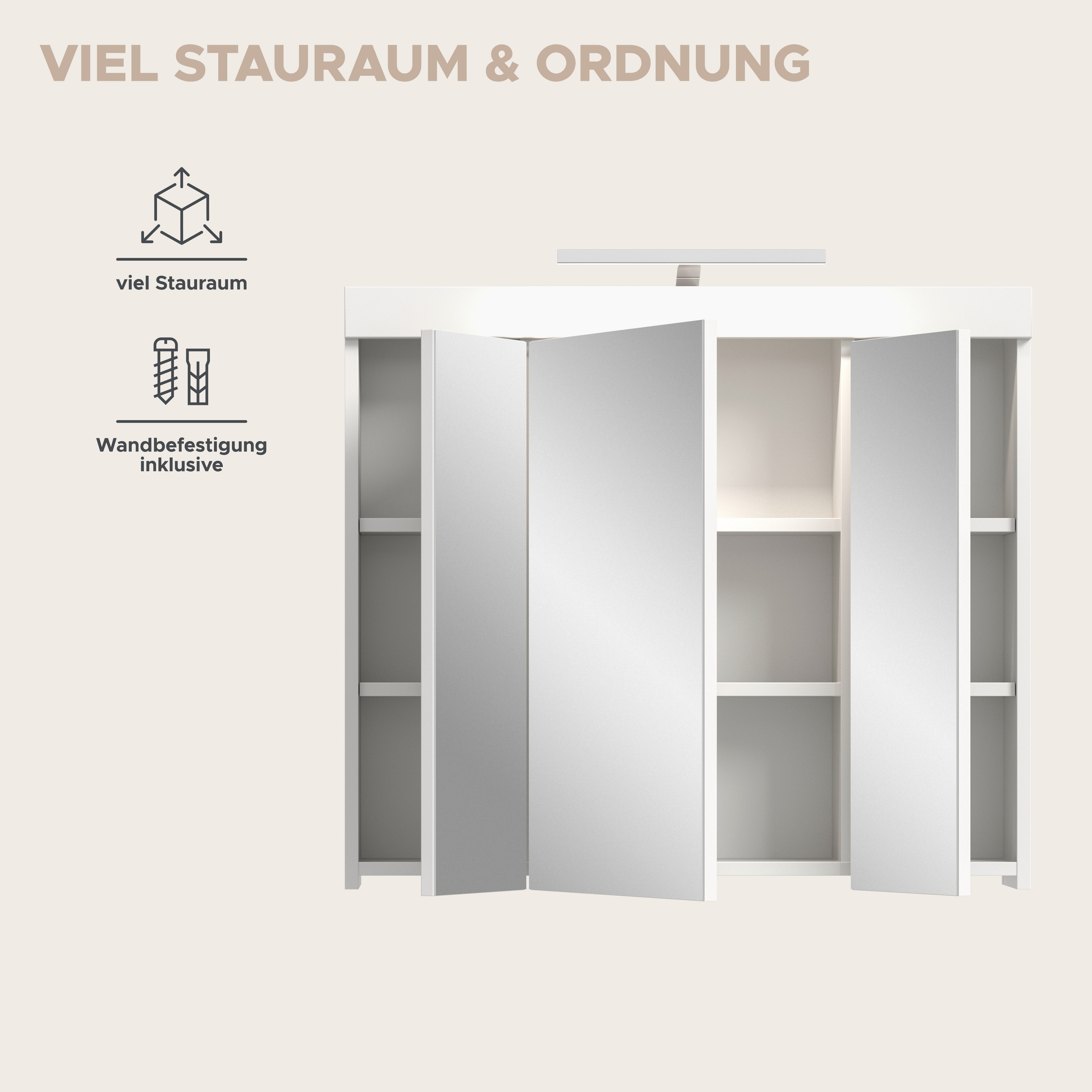 OTTO home Badezimmerspiegelschrank MAOI, mit 3 Spiegeltüren, in verschiedenen Ausführungen erhältlich (Wahlweise 60 oder 80 cm & mit oder ohne Beleuchtung) Badm – Bild 5 von 5