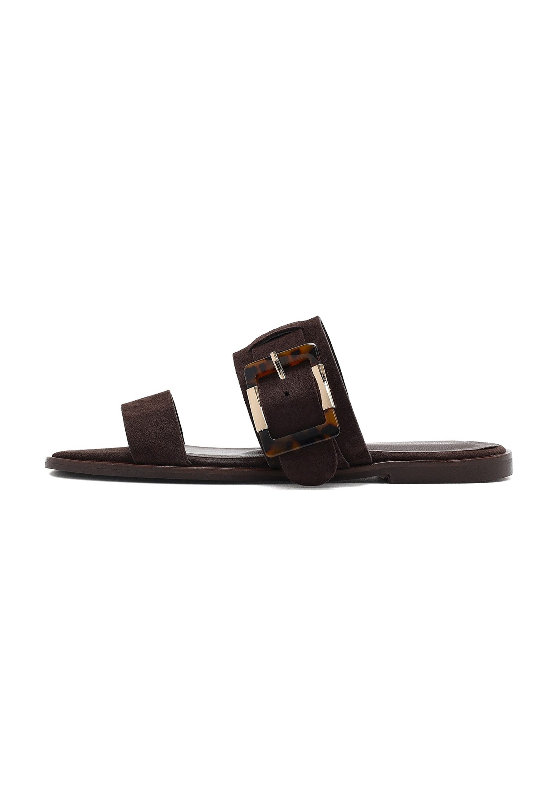 Derimod Pantoletten aus Leder Mules Echtes Leder, Slip-On-Stil, Synthetikfutter, Zierschnalle