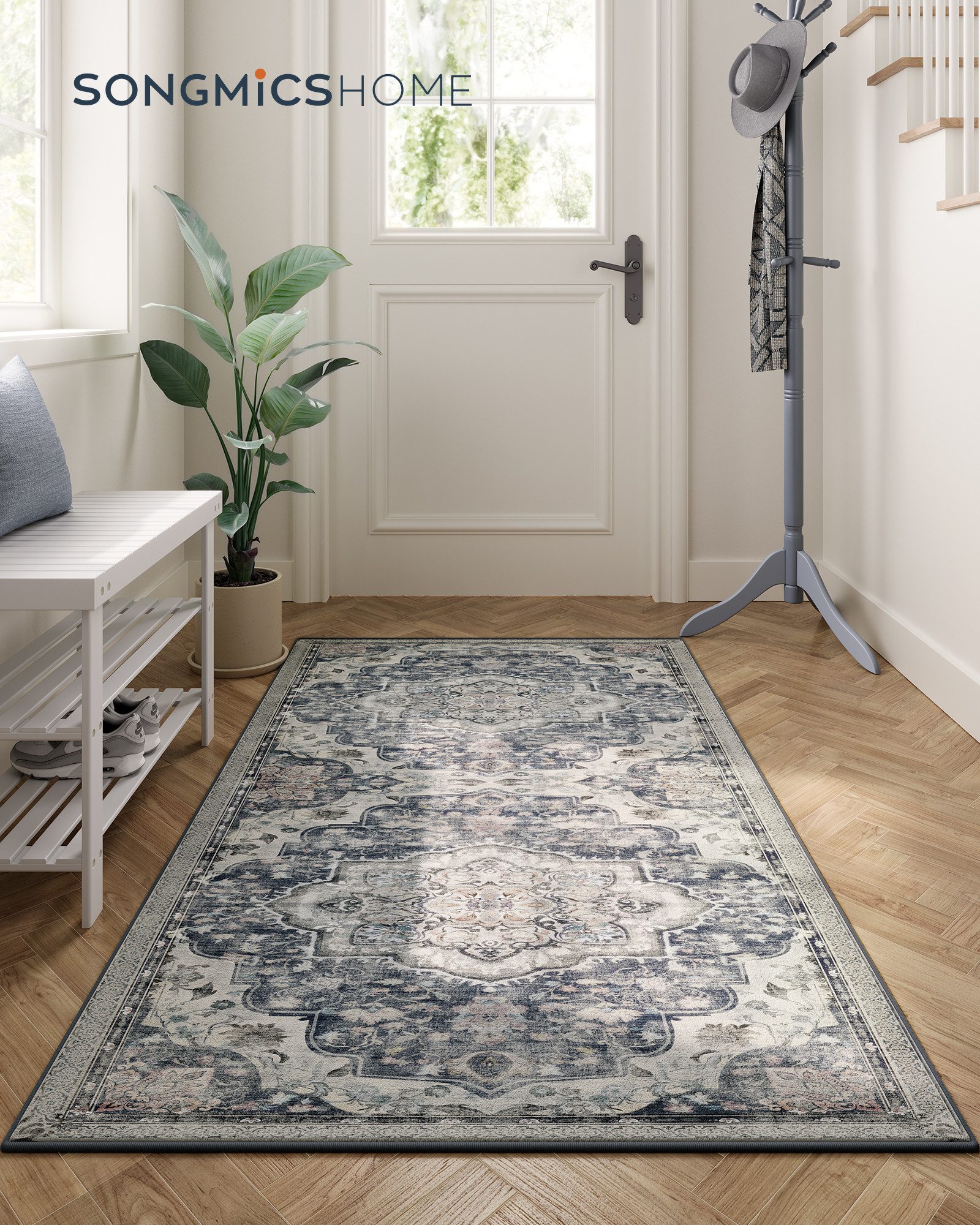 SONGMICS HOME Teppich Vintage, Wohnzimmerteppich, für Wohnzimmer, Küche, Flur, Esszimmer, rechteckig, Höhe: 10 mm, Schlafzimmer, waschbarer Teppich, rutschfester Teppich, 80 x 150 cm