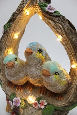Arnusa Gartenfigur Solar Gartendekoration Baumstamm mit Vögel 30 cm Figur