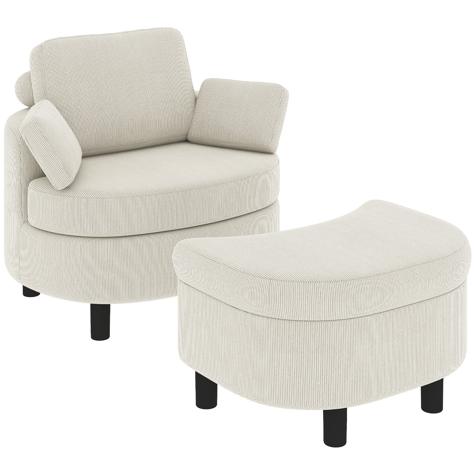 HOMCOM Sessel Loungesessel Polstersessel mit Aufbewahrungshocker (Sessel und Hocker, 2-St., bestehend aus Sessel und Hocker), 5-fach verstellbare Kopfstütze, Stauraumhocker