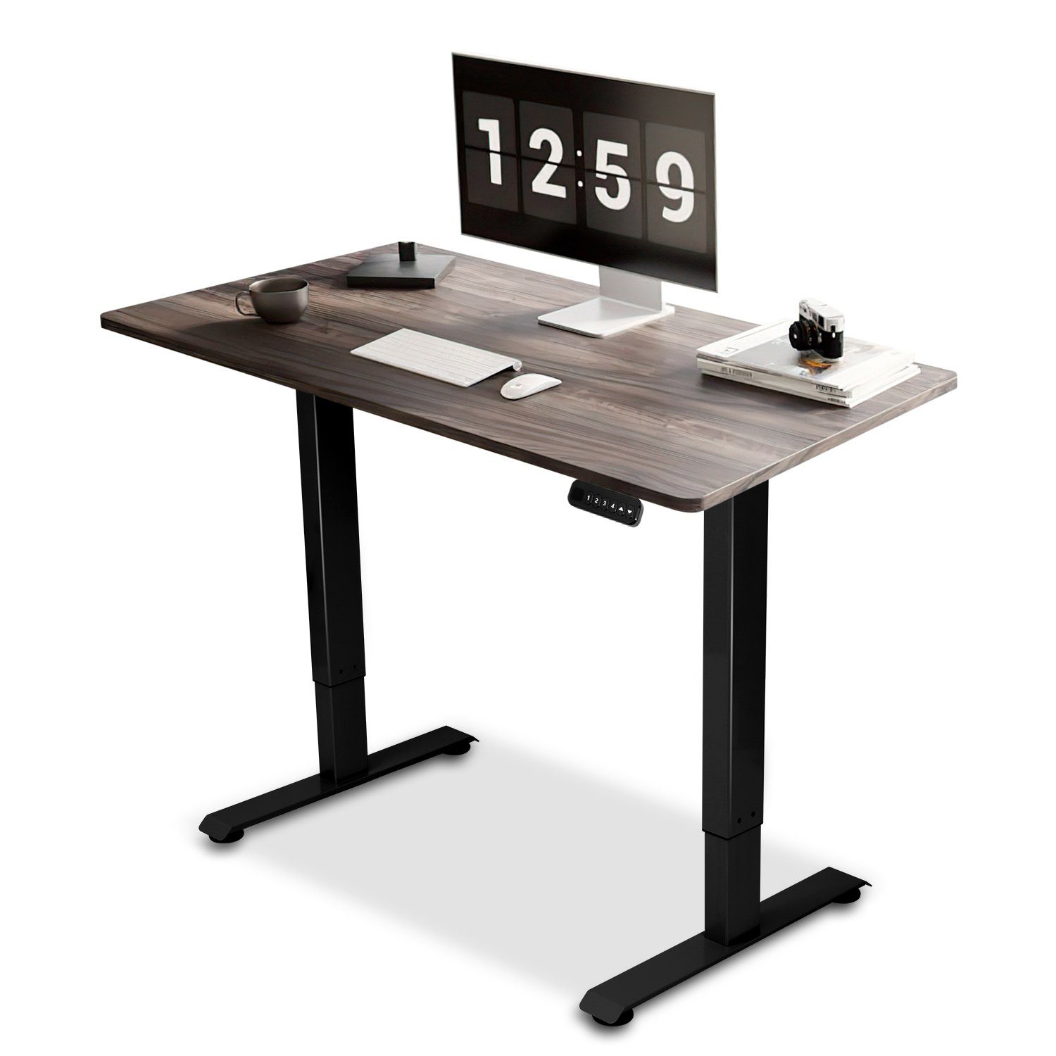 TolleTour Schreibtisch Höhenverstellbarer Schreibtisch Tischgestell bis belastbar 80kg Stahl (Spar-Set, 5-St., 1 Tisch), höhenverstellbarer 71-119 cm, 4-Memory-Funktion, Kollisionschutz Schwarz