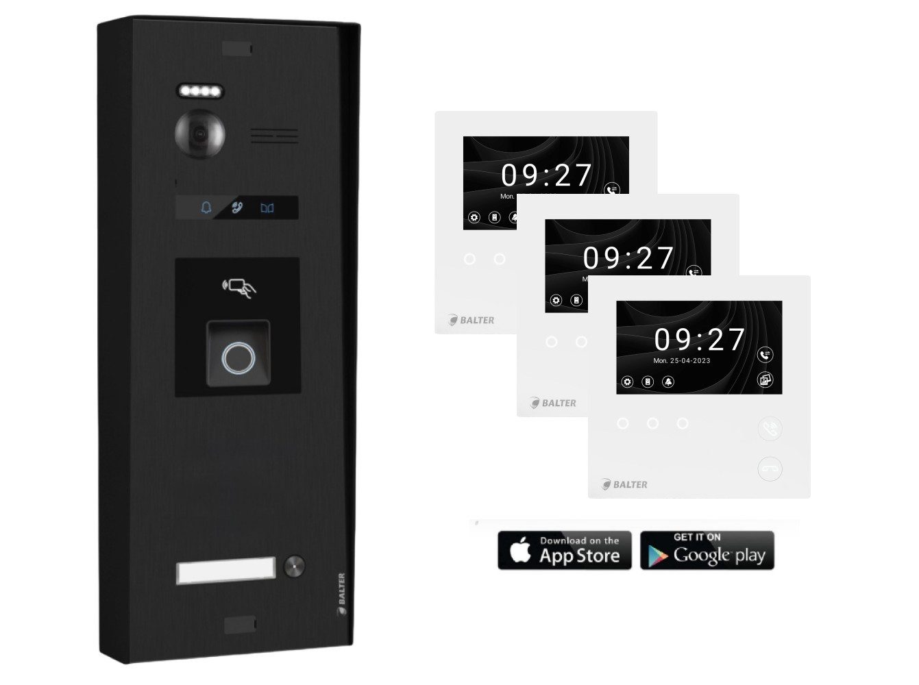 Balter Video-Türsprechanlage BALTER EVO-HD-MINI Aufputz Türsprechanlage 1-Familienhaus Schwarz (Set, 1-Familienhaus, Komplettset, Full HD 175° Kamera, Fingerprint, RFID)