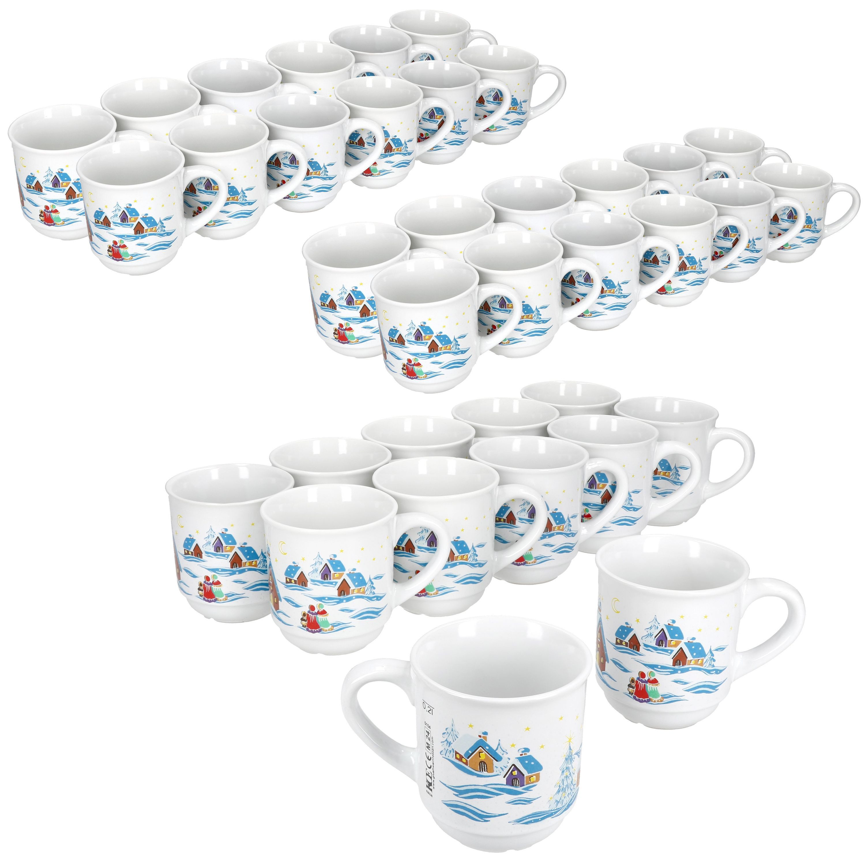 MamboCat Tasse 36x Glühweinbecher 0,2L weiß Weihnachtslandschaft Glühweintassen, Keramik, Weihnachtsgeschirr, Weihnachten, geeicht, Weihnachtsmarkt
