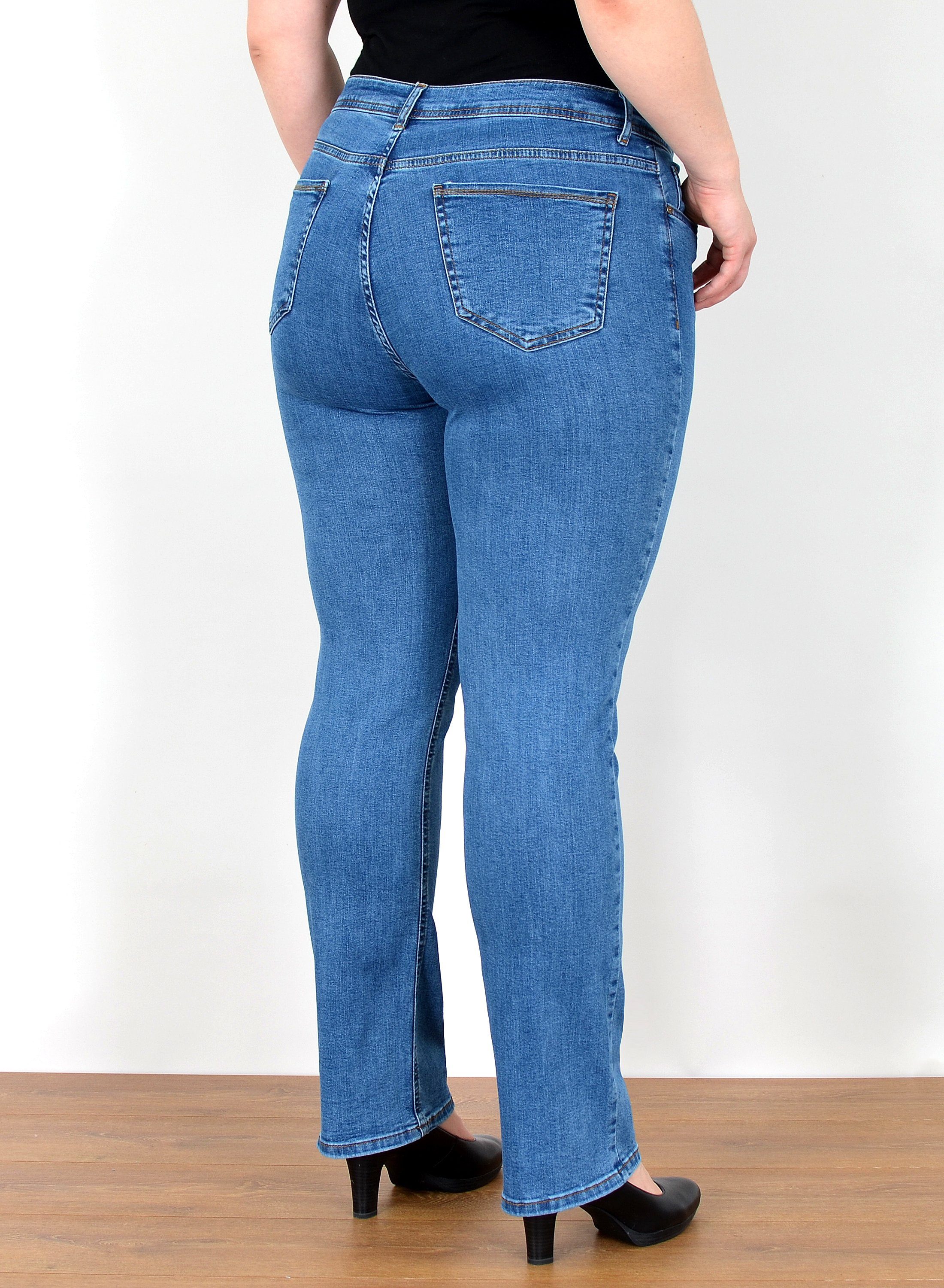 ESRA Straight-Jeans FG4 Straight Jeans Damen High Waist Jeans Stretch Übergröße Plus Size