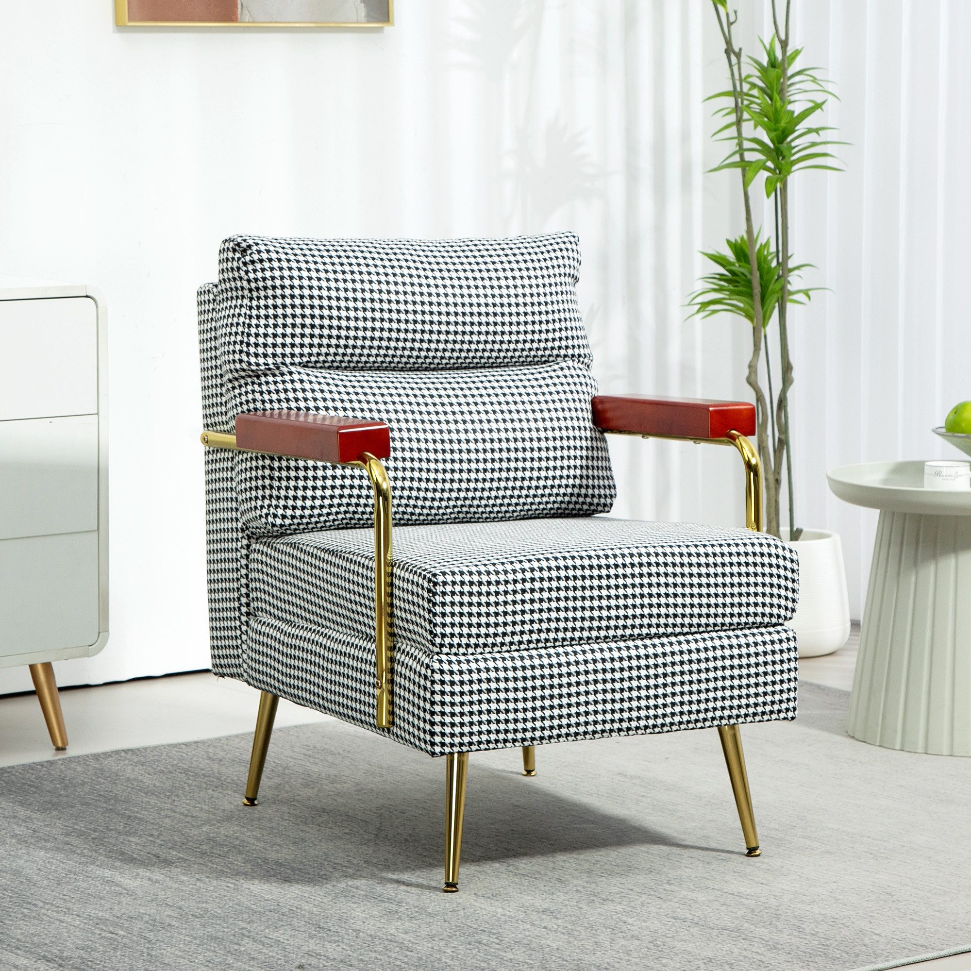 HOMCOM Relaxsessel Akzentsessel mit Leinenoptik, Loungesessel mit Stahlbeine (Polstersessel, 1-St., Ohrensessel), für Schlafzimmer, Wohnzimmer, 69 x 80 x 89 cm