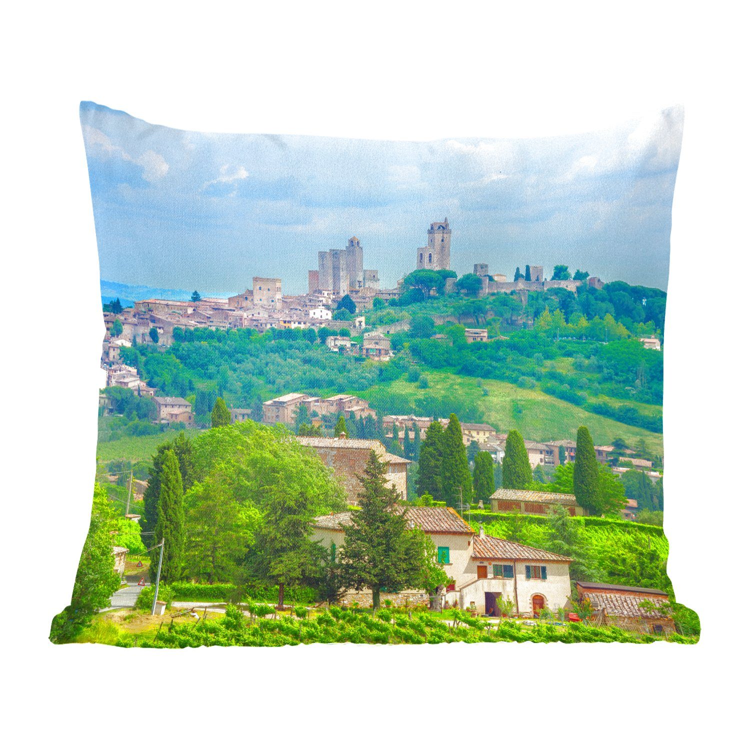 MuchoWow Dekokissen Die Hügel von San Gimignano in der Toskana, Zierkissen mit Füllung für Wohzimmer, Schlafzimmer, Deko, Sofakissen