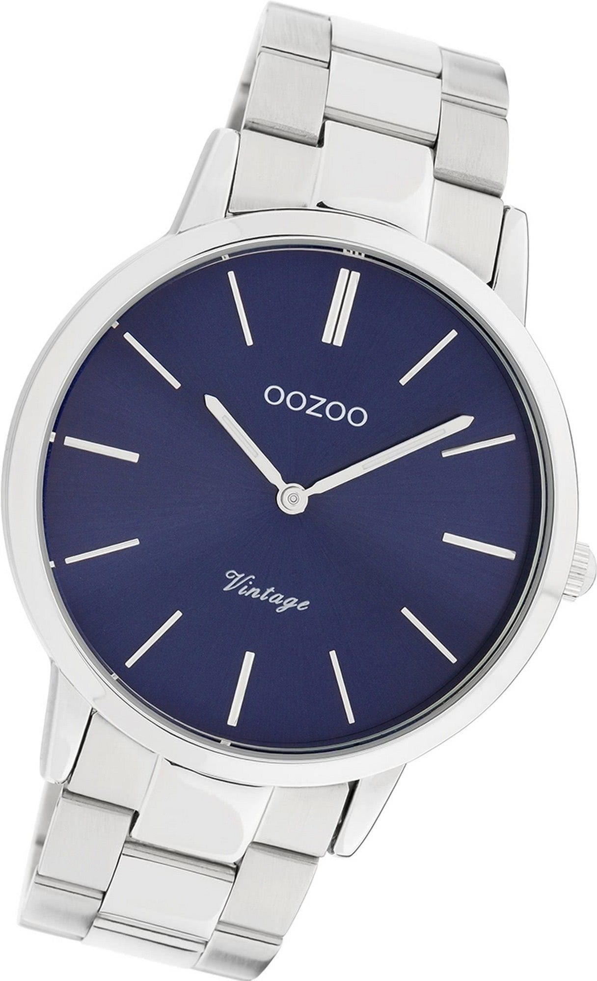 OOZOO Quarzuhr Oozoo Edelstahl Damen Uhr C20020, Damenuhr Edelstahlarmband silber, rundes Gehäuse, groß (ca. 42mm)