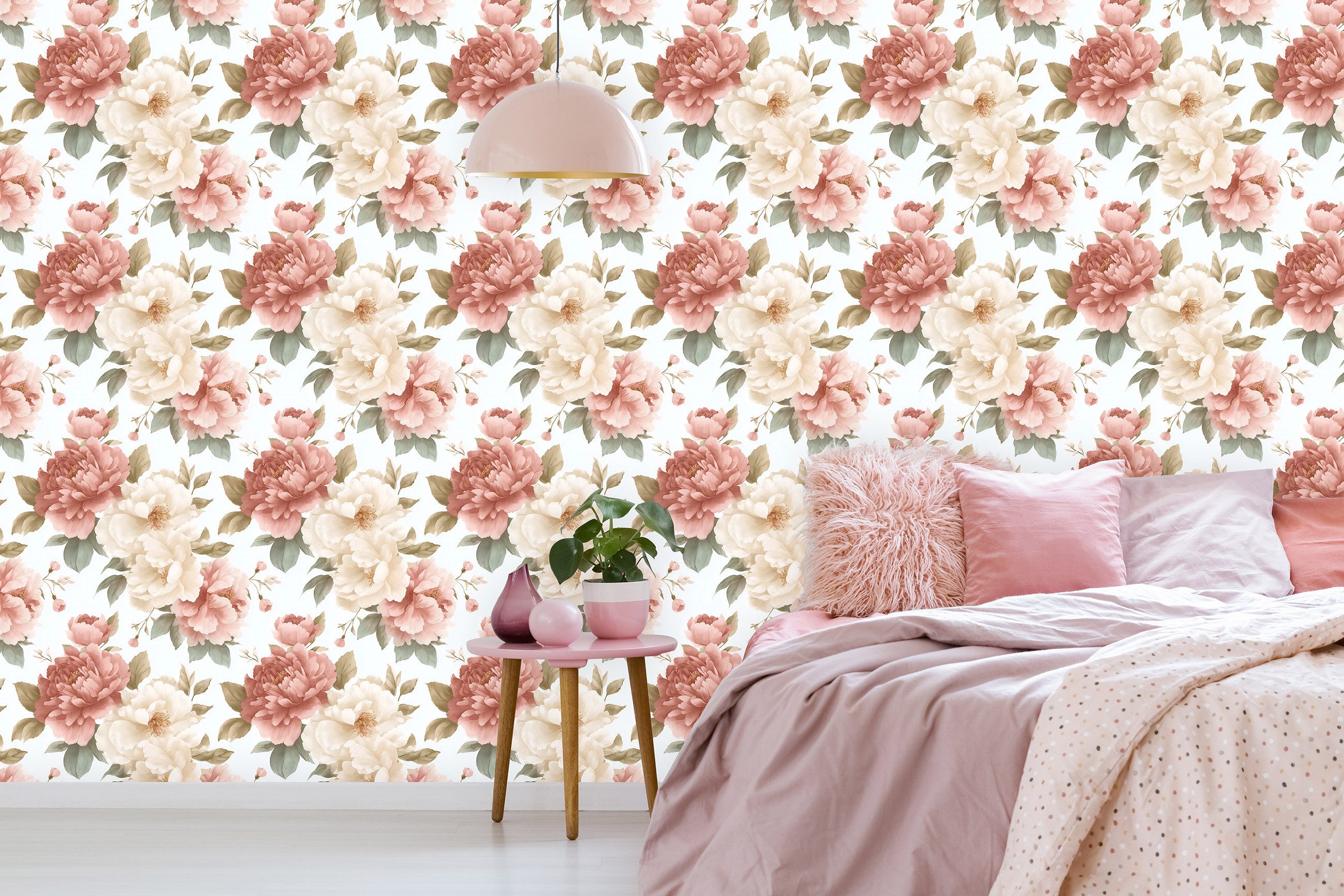 Wallarena Vliestapete Rosa Weiß Rosen Blätter günstig online kaufen