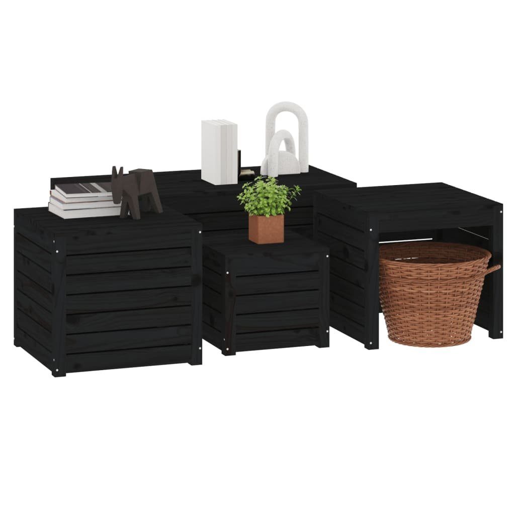 vidaXL Auflagenbox Massivholz Gartenbox-Set Schwarz 4-tlg Kiefer