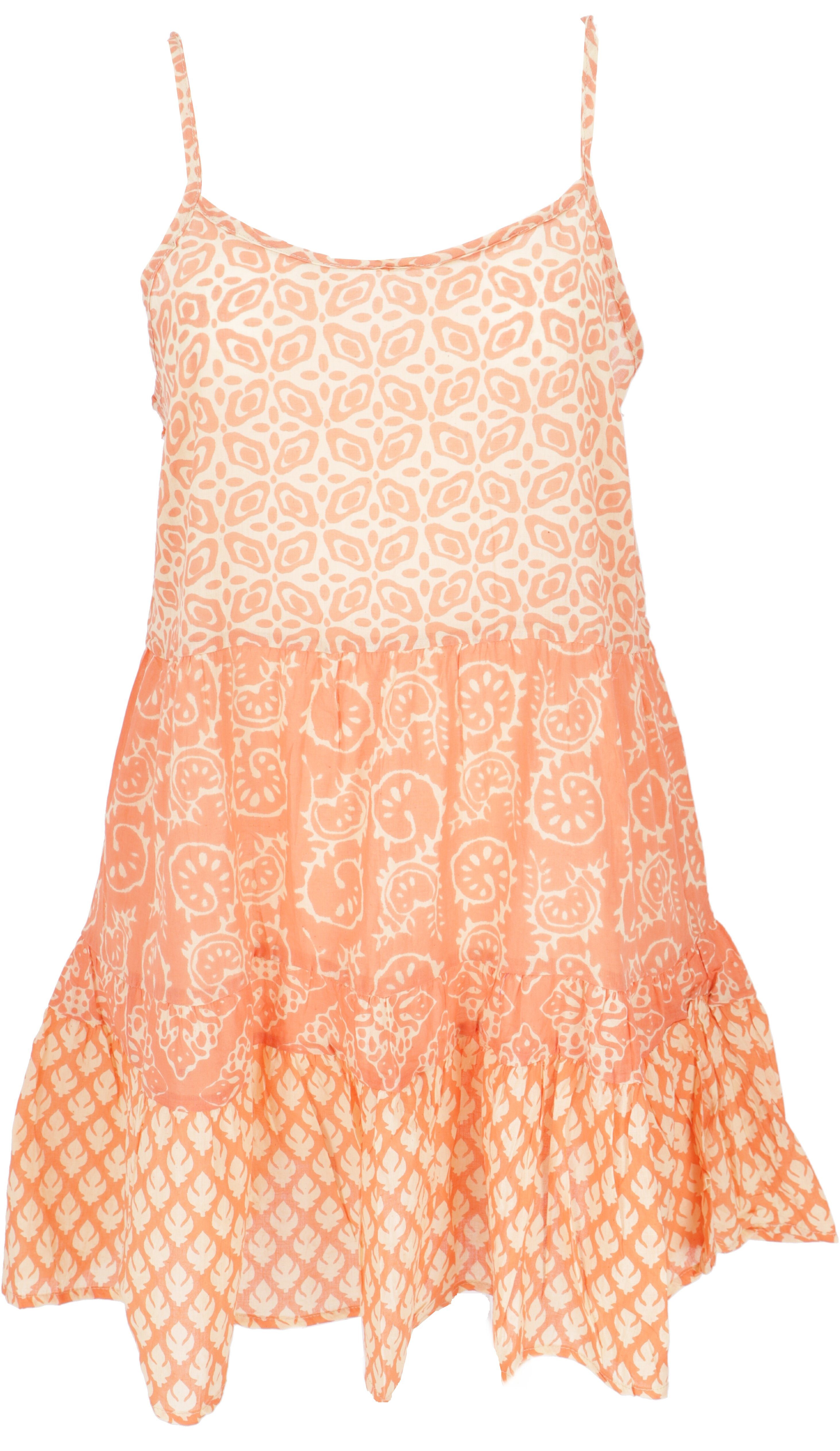 Guru-Shop Minikleid, aus.. Stufenkleid apricot Boho luftiges alternative Midikleid Bekleidung