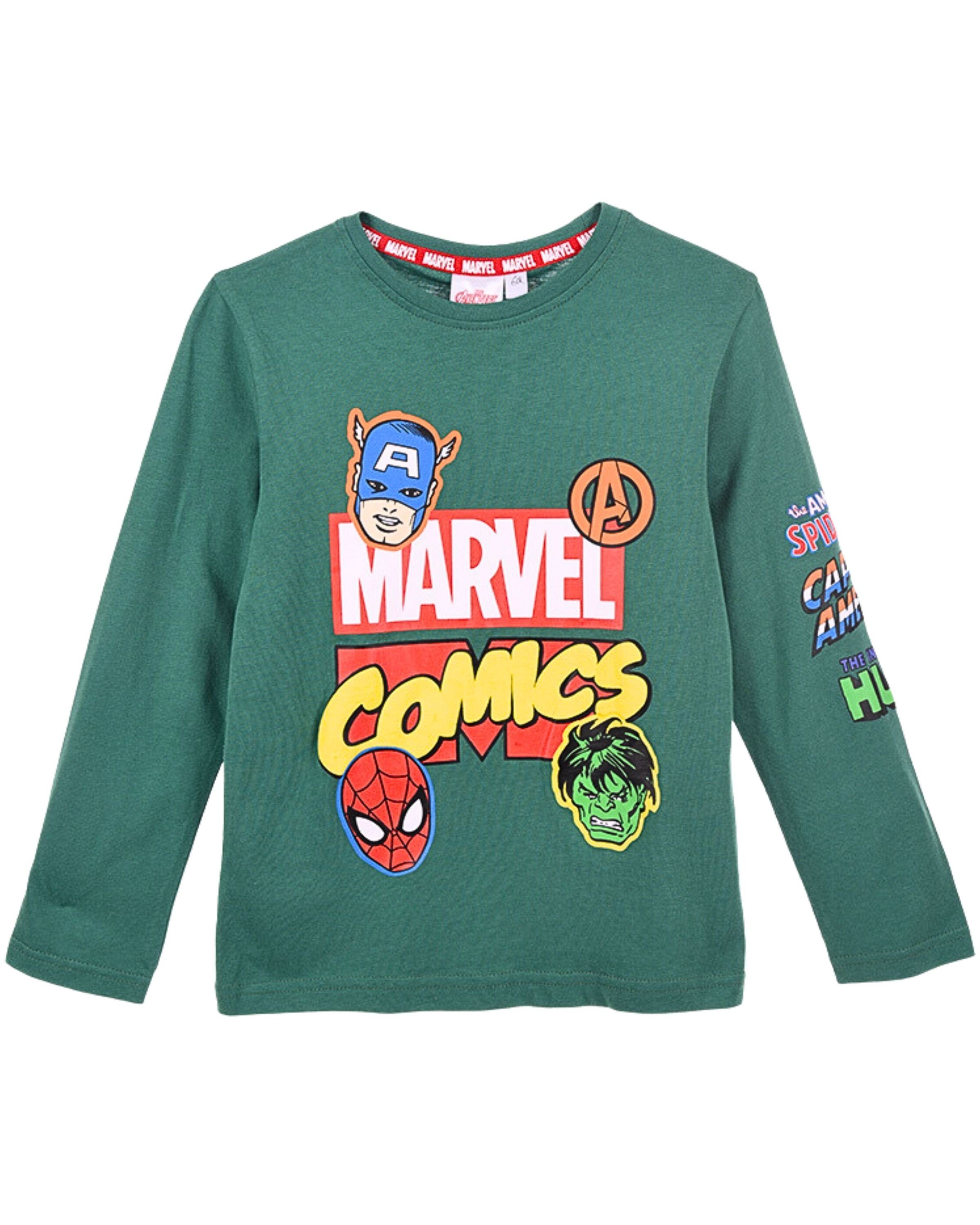 Baumwolle Avengers - 104 Grün 140 Jungen MARVEL cm aus Gr. Langarmshirt Shirt Comics