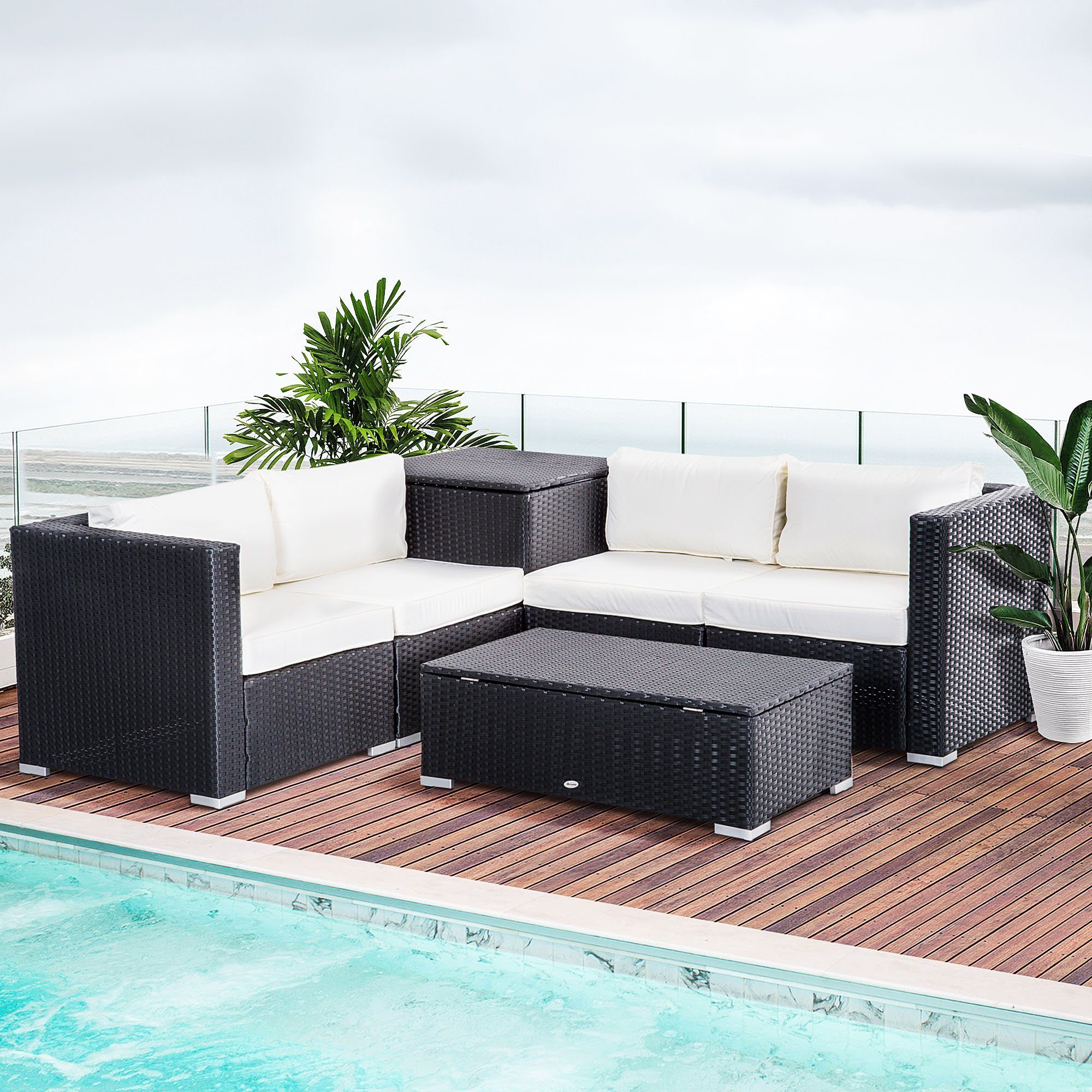 Outsunny Gartenlounge-Set Gartenmöbel Set, (Set, 6-tlg., Gartenset), 6 tlg. Sitzgruppe Stahl Schwarz+Creme