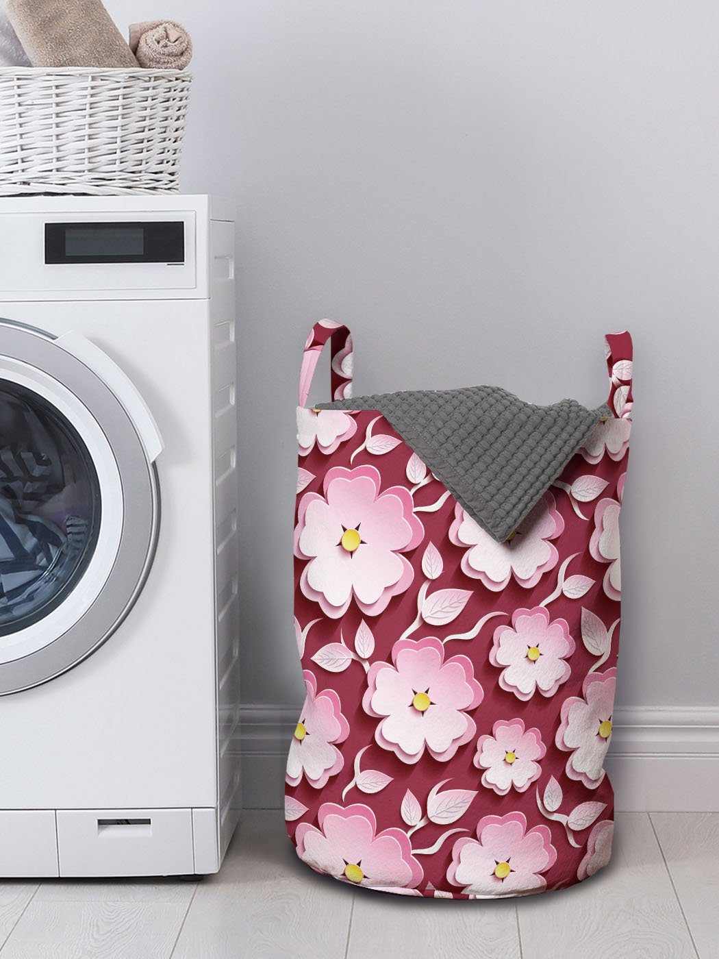 Wäschekorb Griffen japanischen Abakuhaus für Wäschesäckchen Blumen mit Waschsalons, der Kordelzugverschluss Petal Kirsche