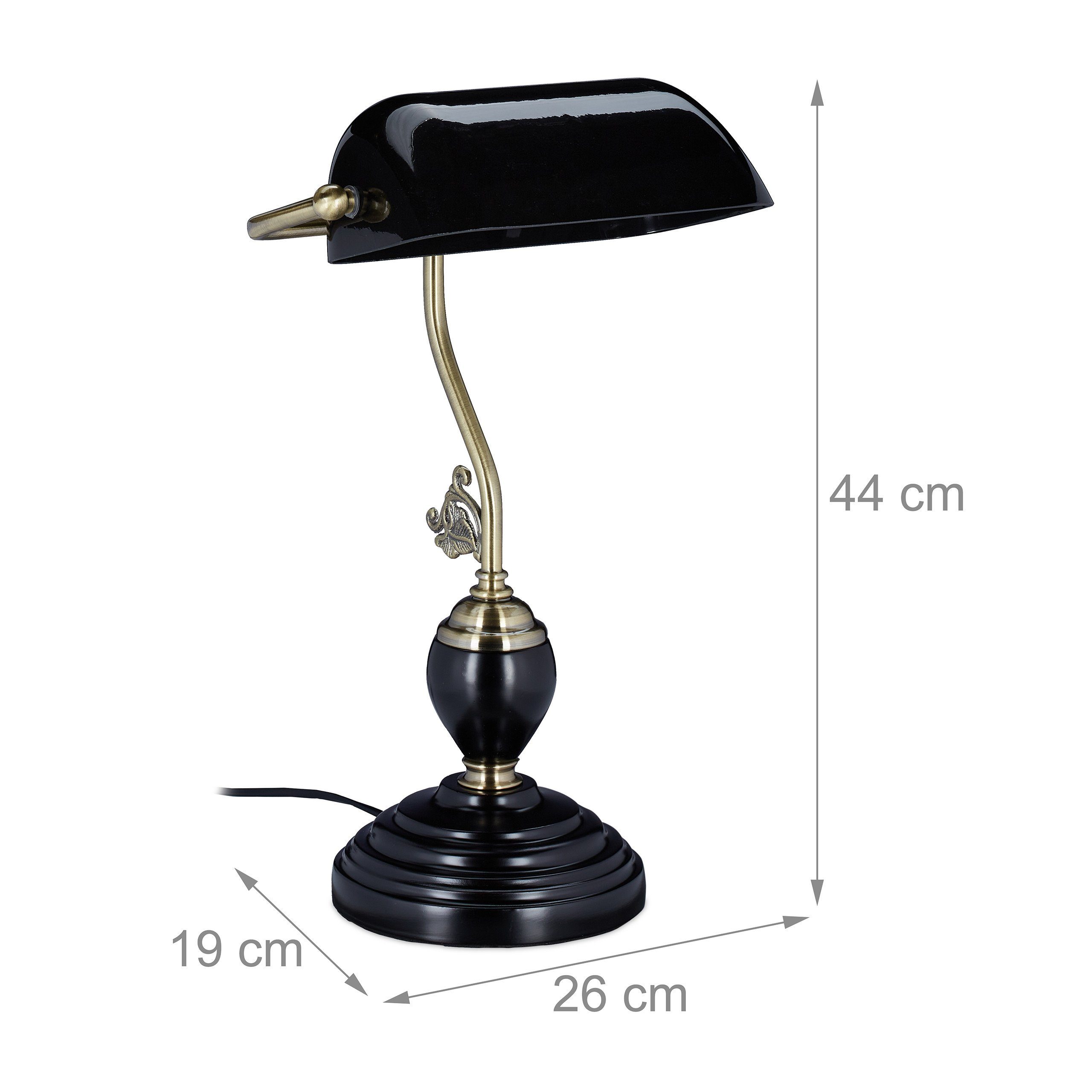 relaxdays Bankerlampe mit Schreibtischlampe Schwarze Glasschirm