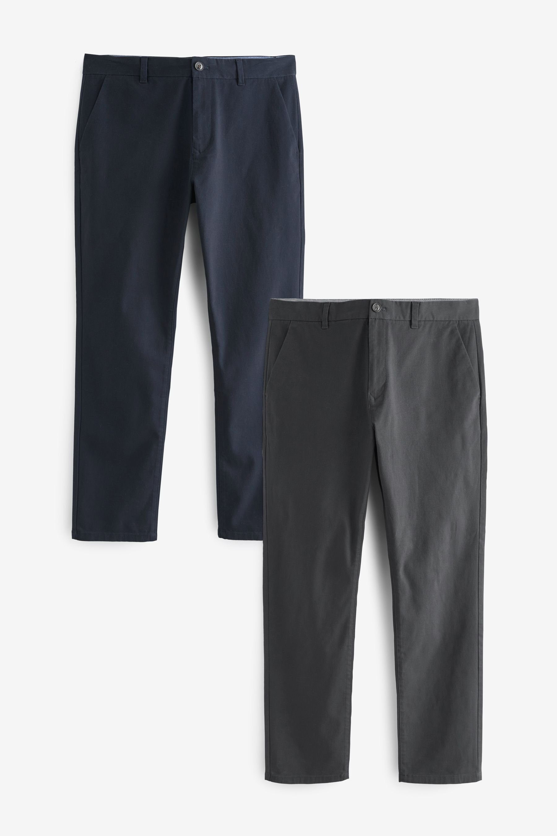 Next Chinohose Slim Fit Chinohose mit Stretch (2-tlg) Navy Blue/Charcoal Grey