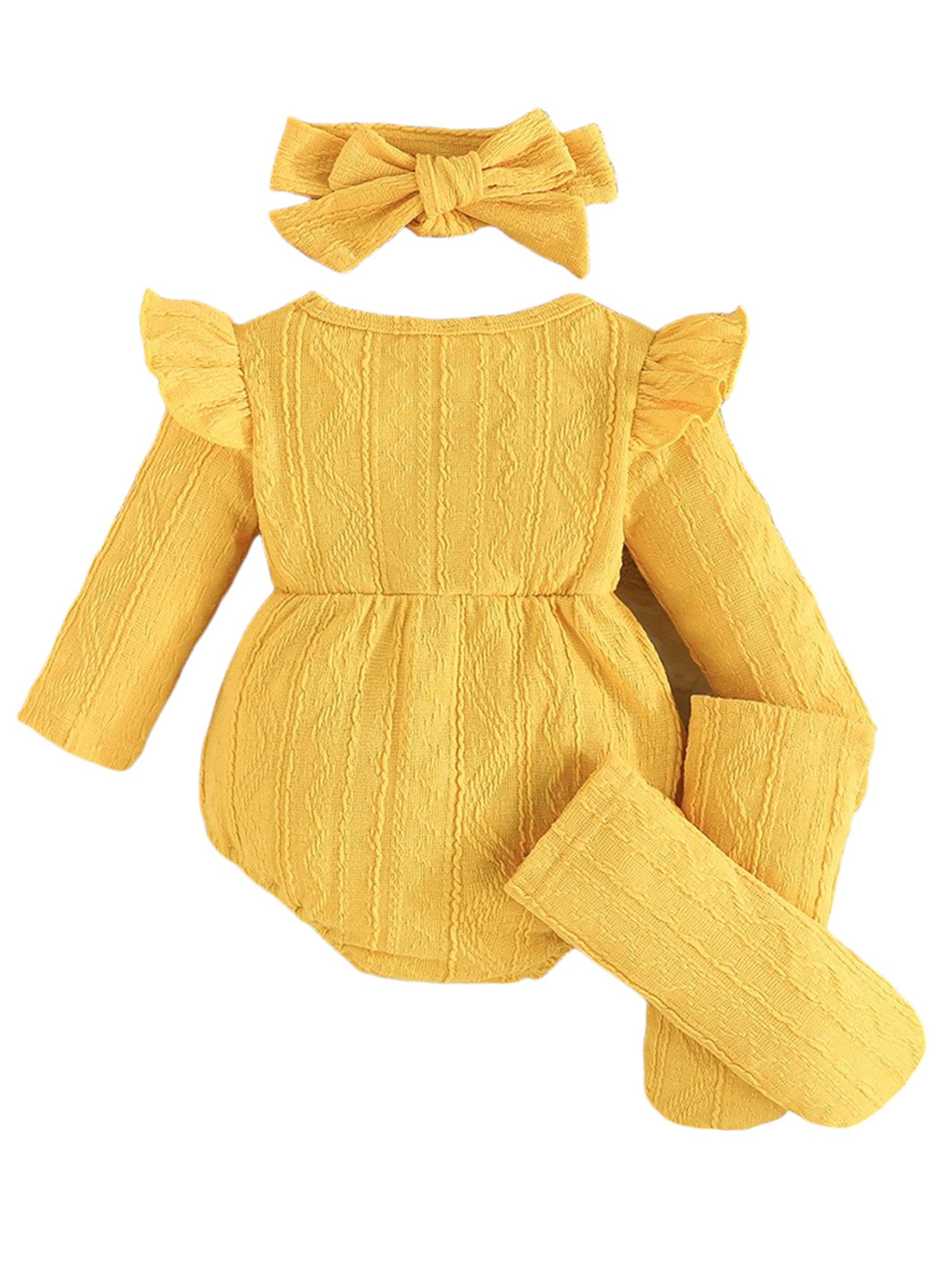 Lapastyle Strampler Baby Mädchen Einfarbig Jacquard Bodysuit Babykleidung mit Blumen (Strampler + Stirnband + Socken), 3-tlg) Baby Mädchen Einfarbig Jacquard Bodysuit Babykleidung mit Blumen