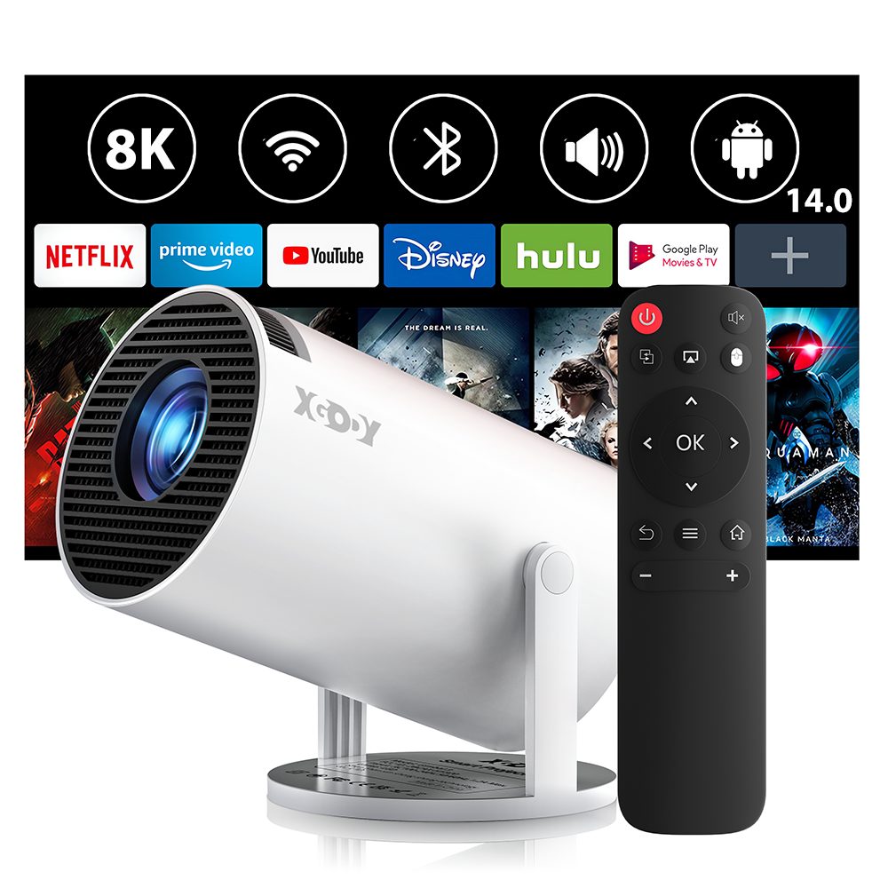 XGODY Android 14 Smart Projektor 2026 Upgrade 8K-Dekodierung LCD-Beamer (260 lm, 1000:1, 3840 x 2160 px, H726-Chip, Auto Keystone Correction, 180° Drehbar, BT 5.4, WiFi 6)