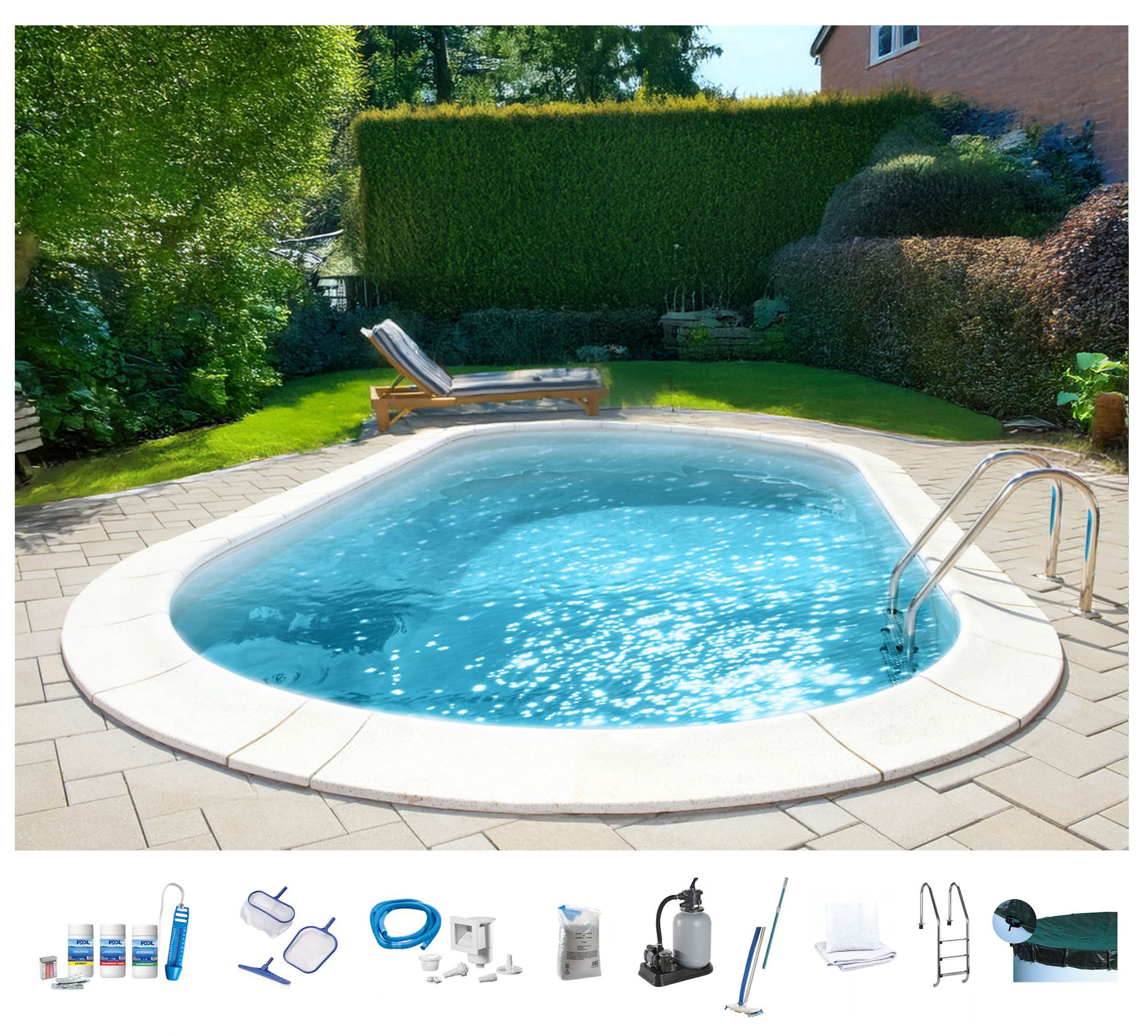 my POOL BWT Ovalpool PREMIUM mit sandfarbener Innenfolie (Komplett-Set, 10-tlg), Höhe 150 cm, in verschiedenen Größen