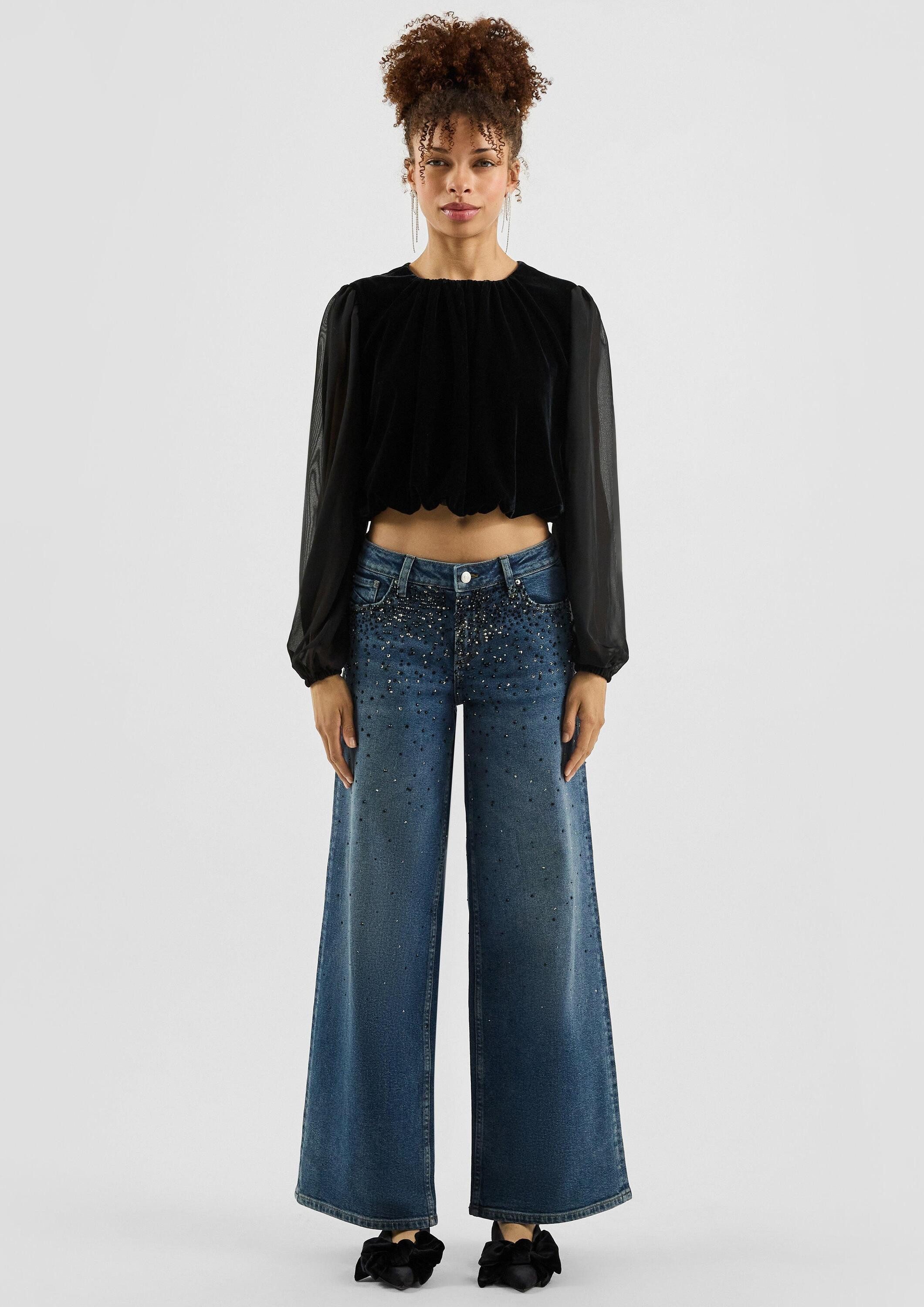 QS Weite Jeans Jeans-Hose CATIE Jeans Catie / Mid Rise / Wide Fit / mit Schmucksteinen