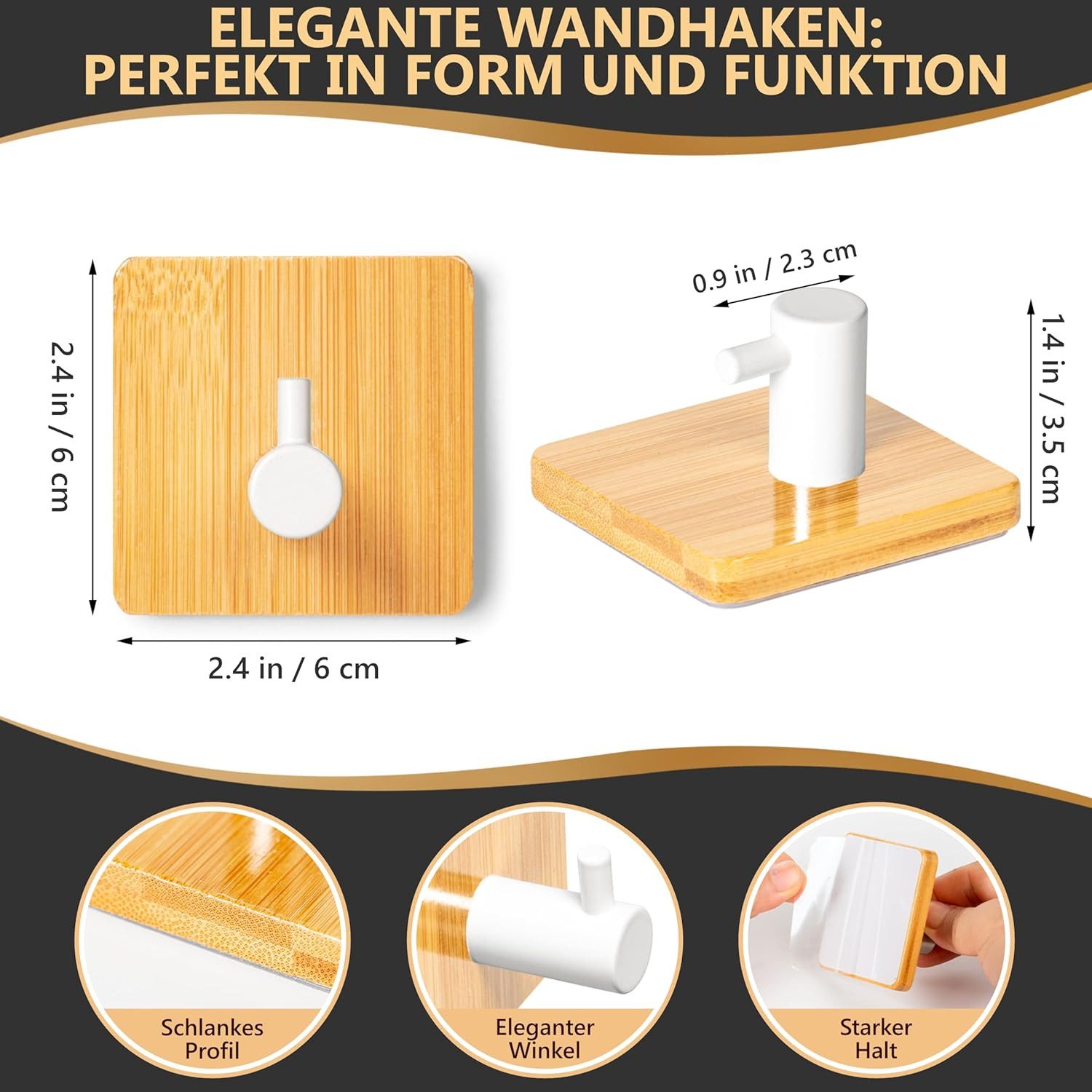 DANIHOME Klebehaken Handtuchhalter Bambus & Weiß günstig online kaufen