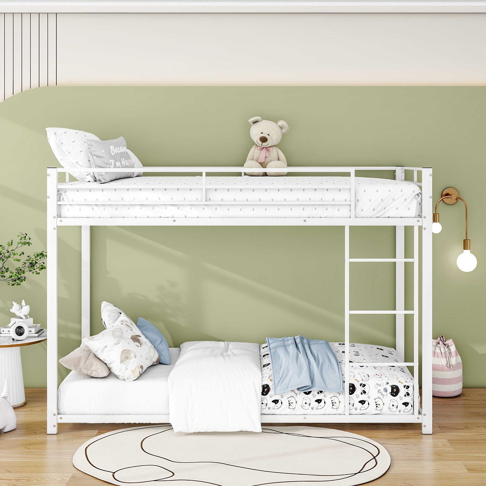 WISHDOR Etagenbett Kinderbetten Eisenbetten, Eisenetagenbetten in klassischer Form (90*200 cm Funktionsbett Bett), ohne Matratze weiß
