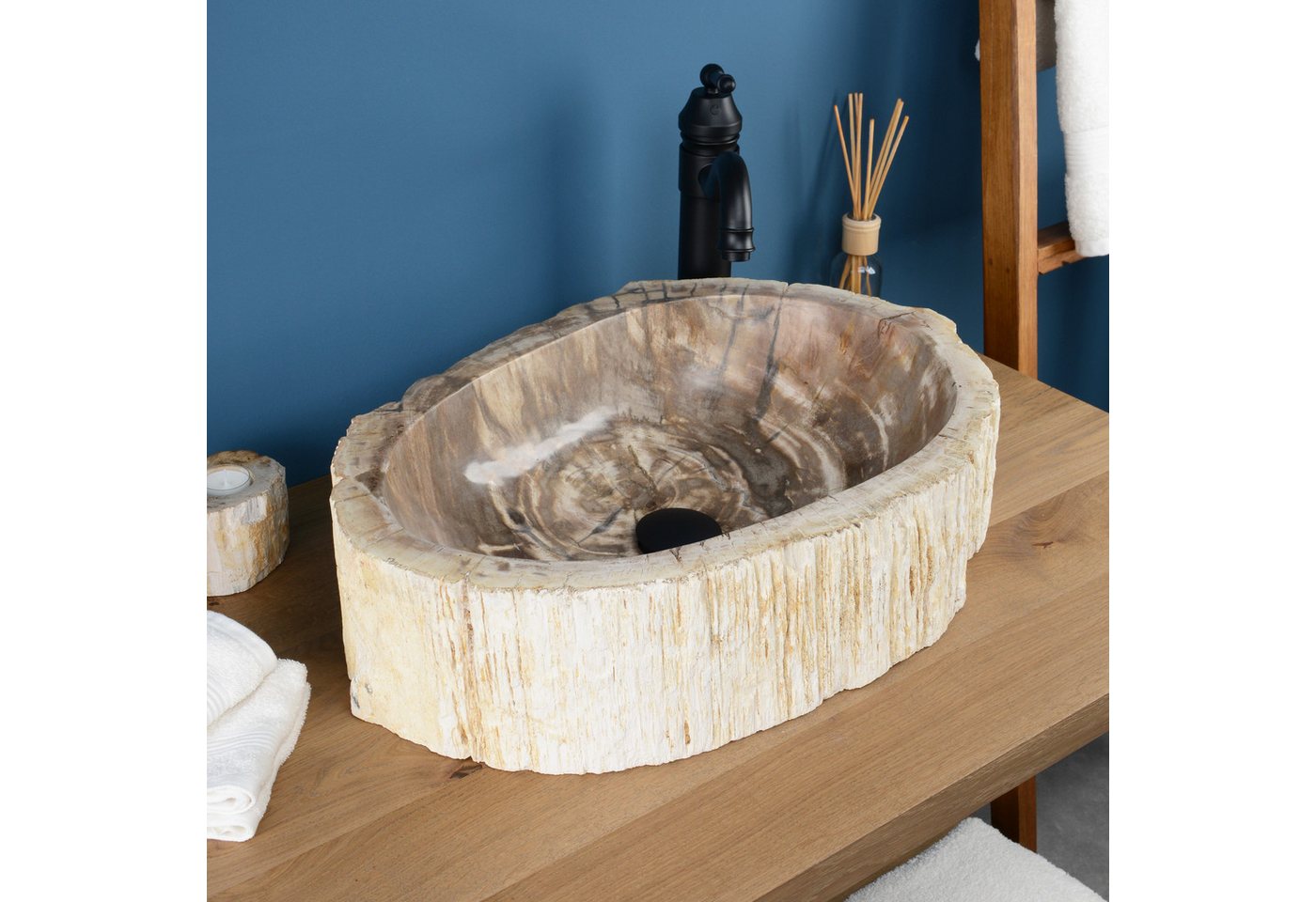 Thumbnail - wohnfreuden Aufsatzwaschbecken Fossiles Holz Waschbecken natürlich 50-60 cm (Kein Set), NEW-6609