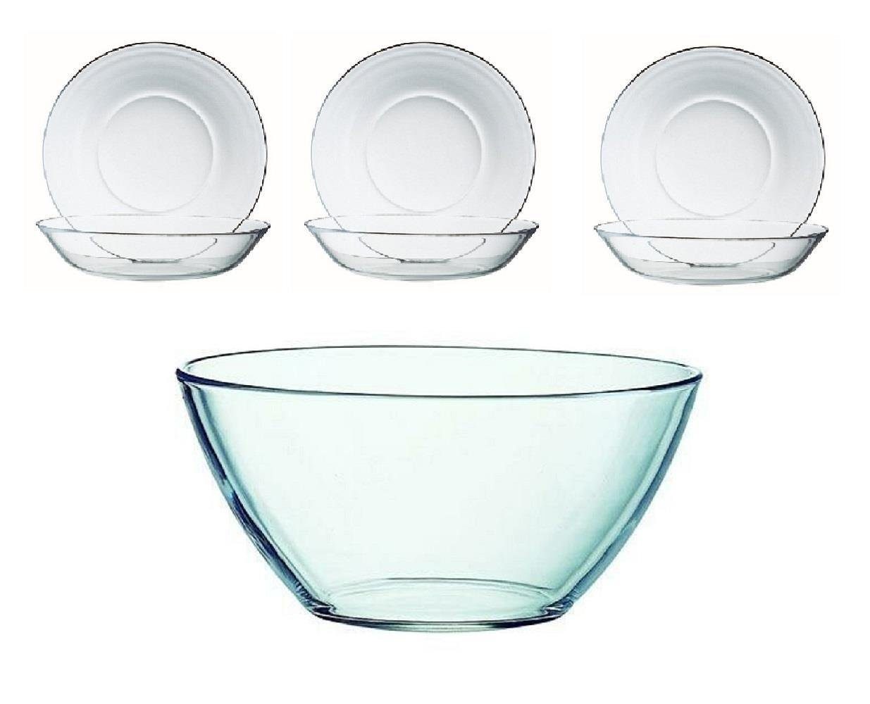 Luminarc Gebäckteller Luminarc Cosmos Schüssel 28 cm+ Puddinteller 14 cm Set 7 tlg, Glas, (Spar-Set)