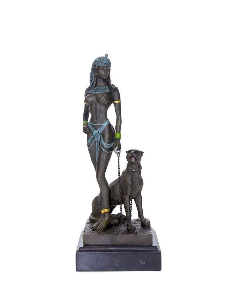 AFG Dekoobjekt Bronze Figur Cleopatra mit Panther auf Marmorsockel