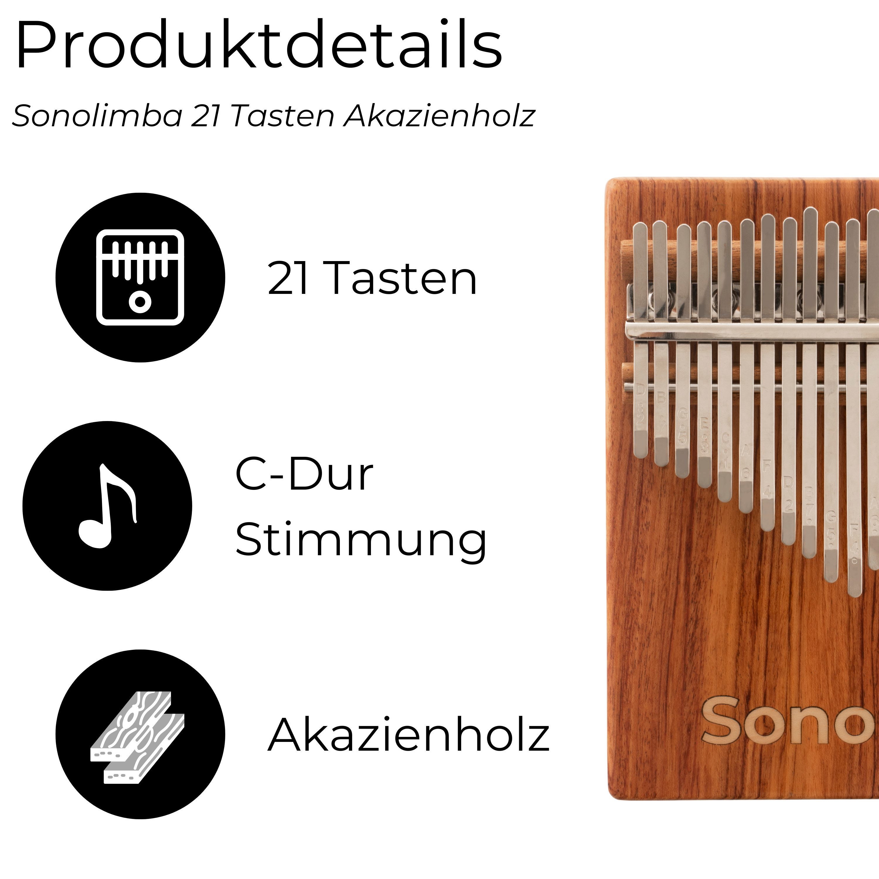 Sonodrum Kalimba "Sonolimba" aus Akazienholz im Set, C-Dur, 17 o. 21 Tasten