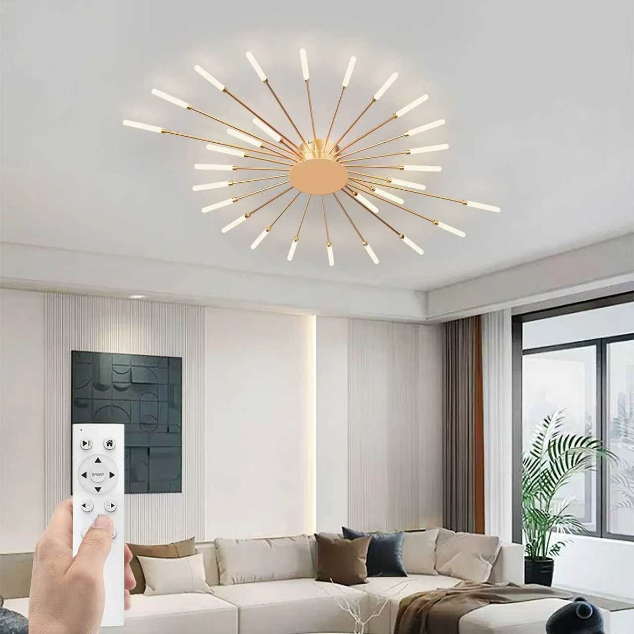 RRBEST Deckenleuchte Modern Deckenleuchte mit Fernsteuerung, LED Deckenleuchte Dimmbar, Wohnzimmerlampe, Schlafzimmerlampe. golden