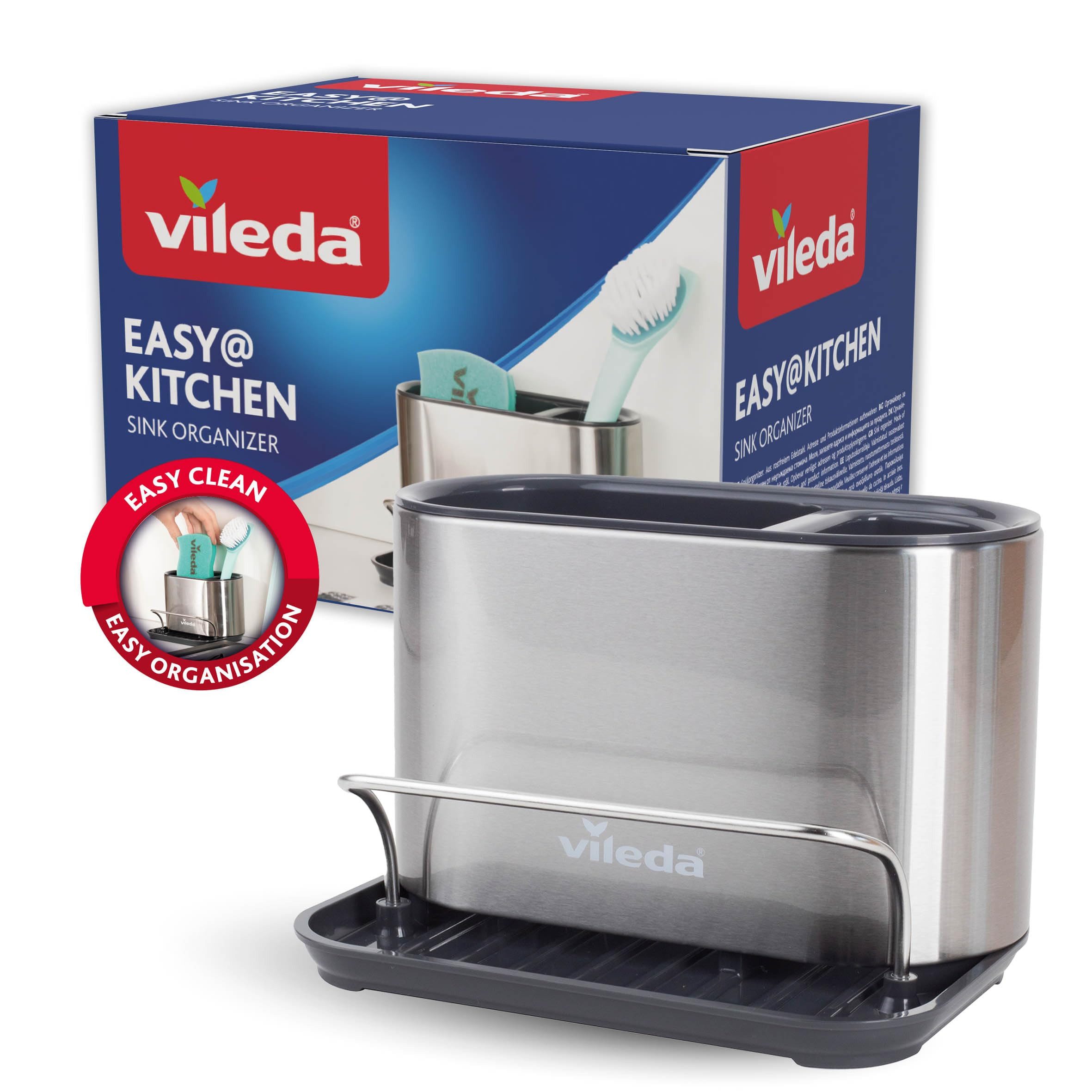 Vileda Küchenorganizer-Set Spülbeckenorganizer mit Schwamhalter Edelstahl