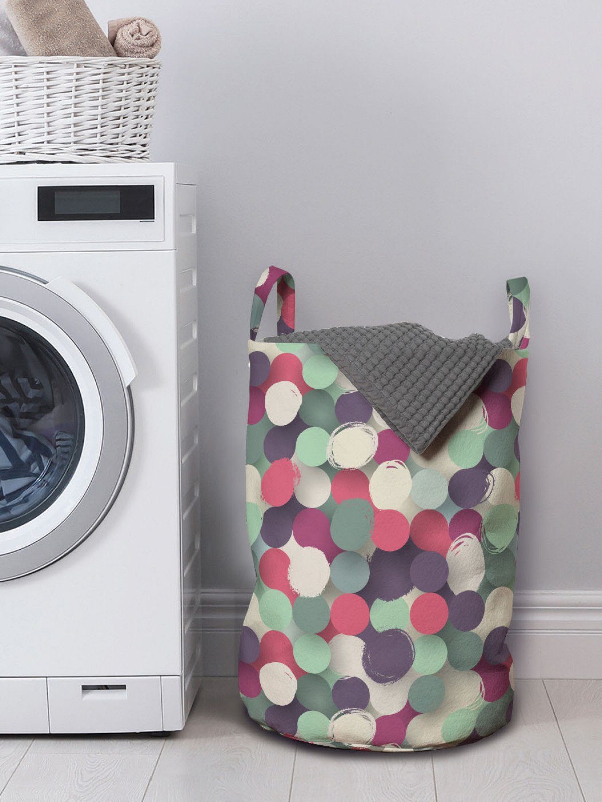 Waschsalons, Brushstrokes mit für Retro Wäschesäckchen Abakuhaus Wäschekorb Griffen Pastellfarben Kordelzugverschluss