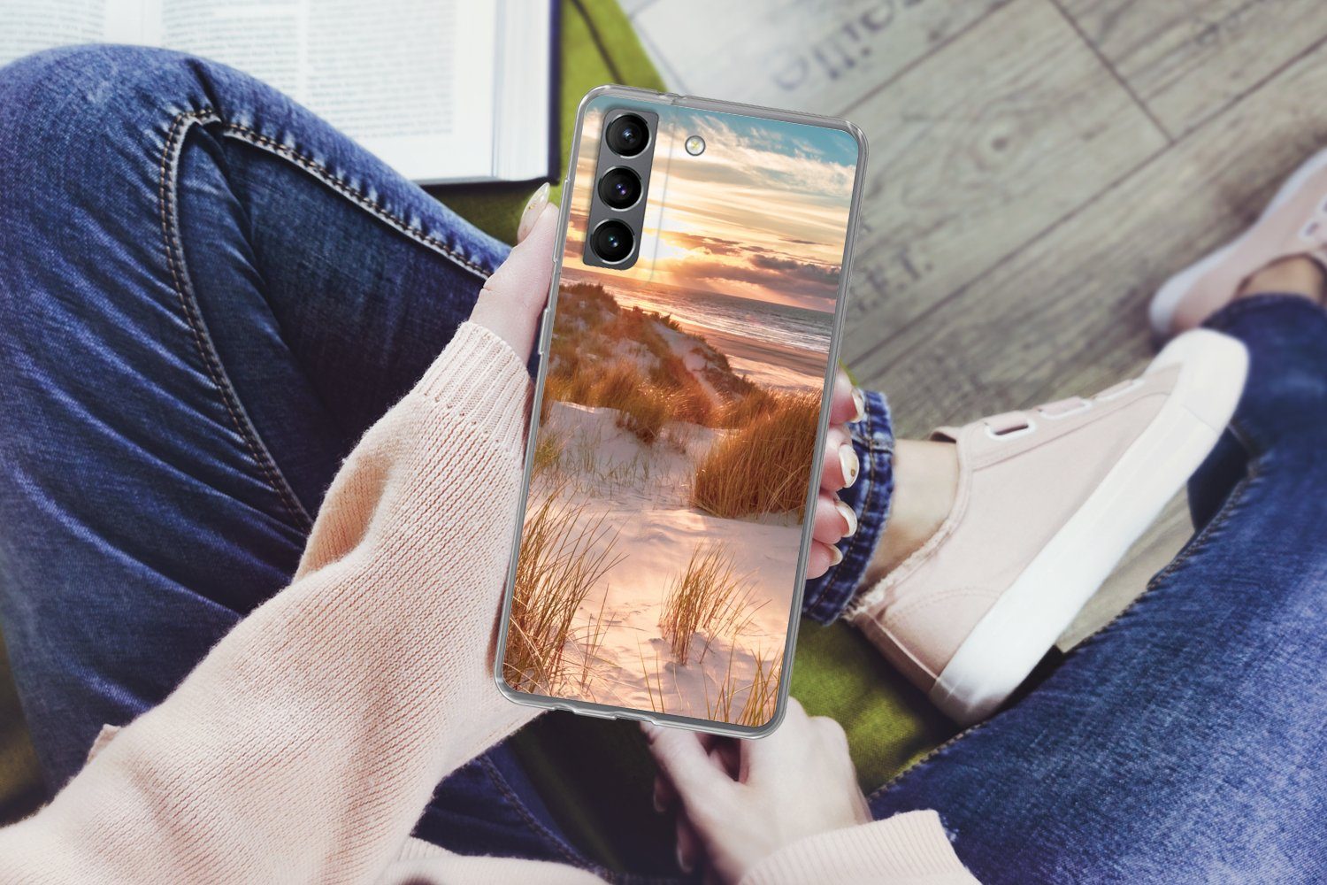 MuchoWow Handyhülle für Samsung Galaxy S21 Düne - Pflanzen - Sonnenuntergang - Strand - Me, Phone Case, Silikon, Schutzhülle Dünn