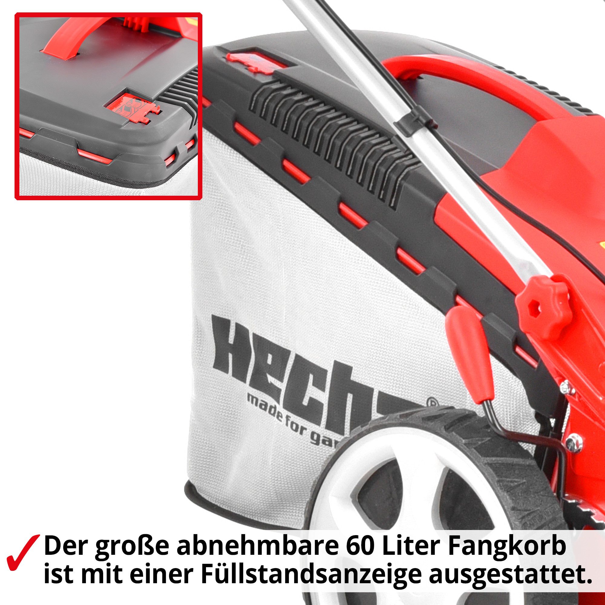 Hecht 1845 electric lawnmower with mulching kit, steel housing, 46 cm cutting width, 1800W, 30-75 mm cutting height