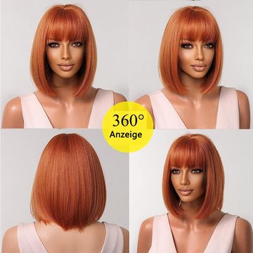 GelldG Kostüm-Perücke Perücken für Frauen Kurze Bob Perücke mit Bangs Orange