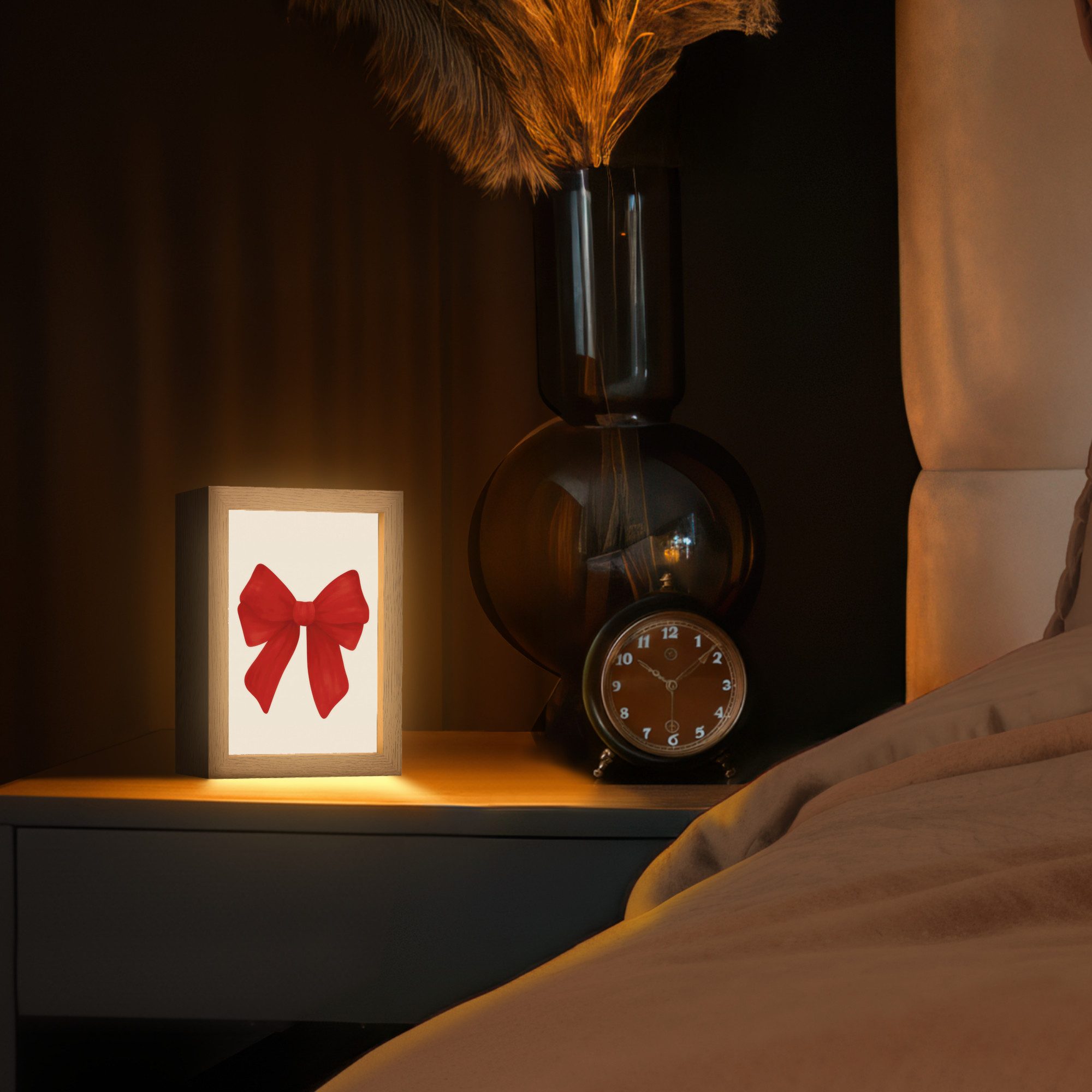 OnlyWow Tischleuchte Lightbox Fliege - Symmetrisch - Rot - Schleife, Dimmbar, Farbwechsel, LED, Warmweiß, Kaltweiß, Neutralweiß Einstellbar, Tischlampe, Schreibtischlampe, Desk, Dimmbar, mit Kabel, LED