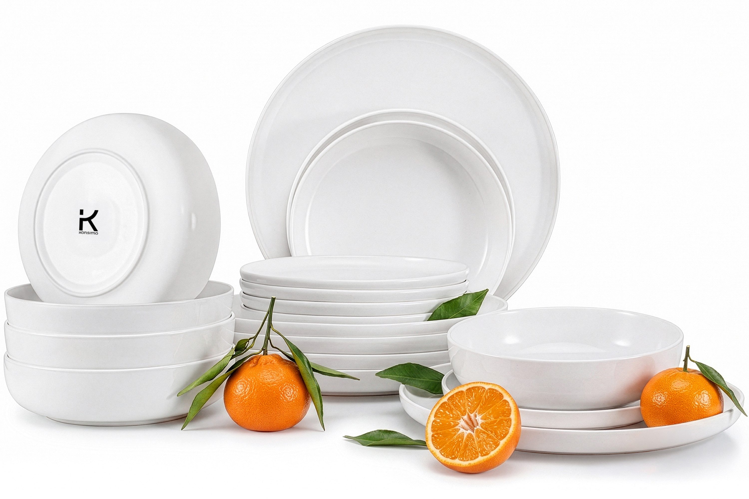 KONSIMO® Tafelservice VICTO Geschirrset hergestellt in der EU (18-tlg), 6 Personen, Steingut, spülmaschinengeeignet, mikrowellengeeignet, matt, rund