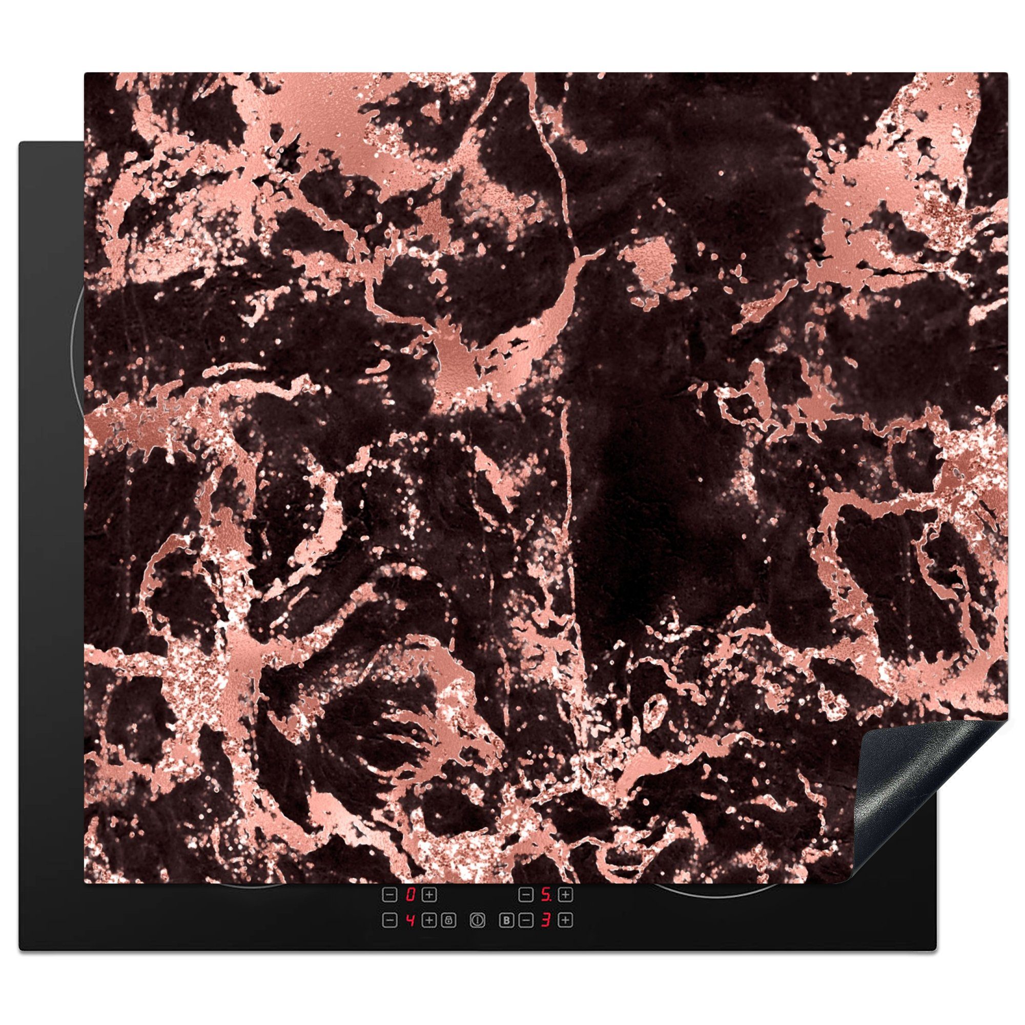 MuchoWow Herdblende-/Abdeckplatte Marmor tlg), (1 Ceranfeldabdeckung Vinyl, Roségold - Induktionsschutz, cm, 57x51 Steine, - Induktionskochfeld