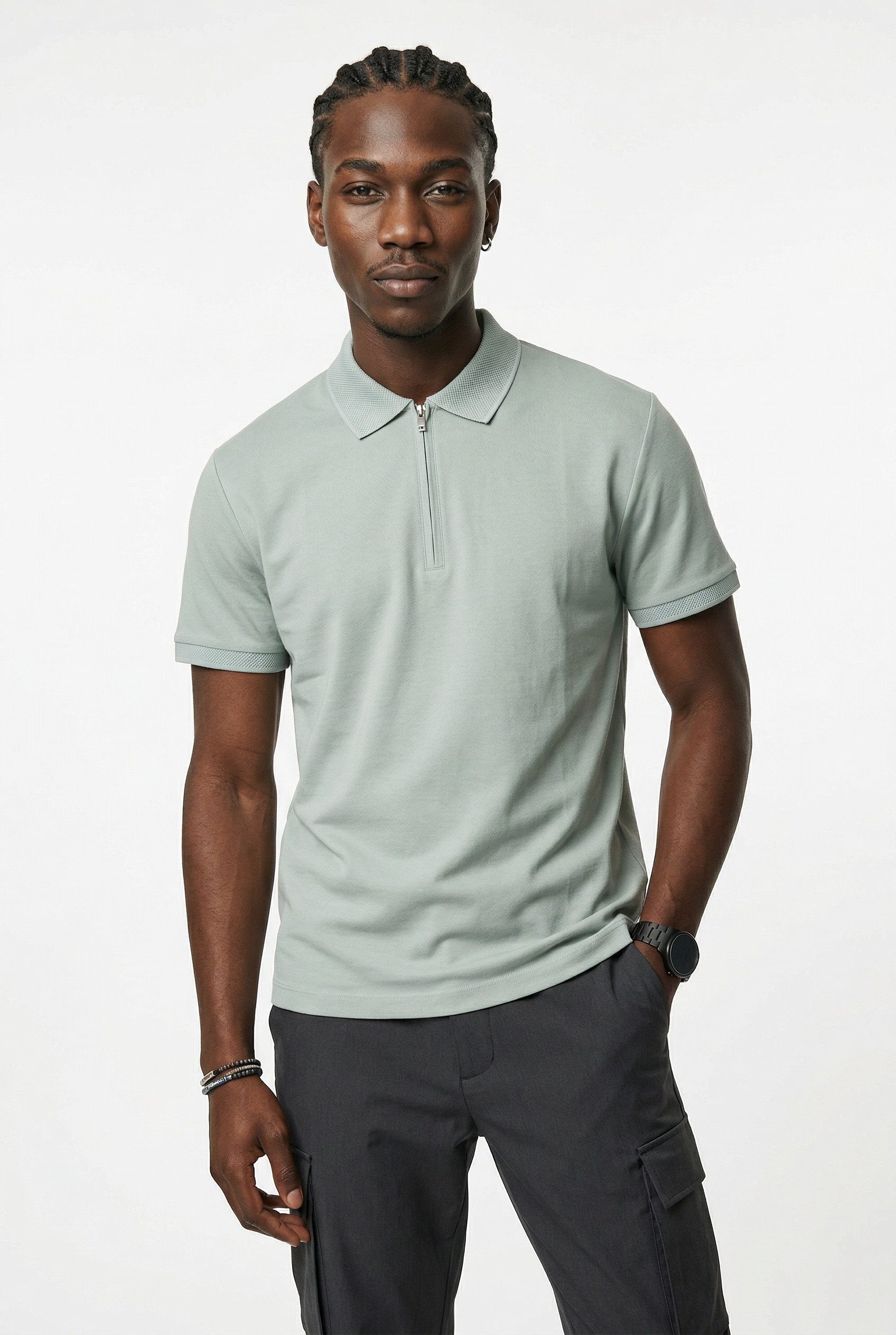 Selected Poloshirt SLHFAVE ZIP SS POLO NOOS Baumwollmischung, regular fit