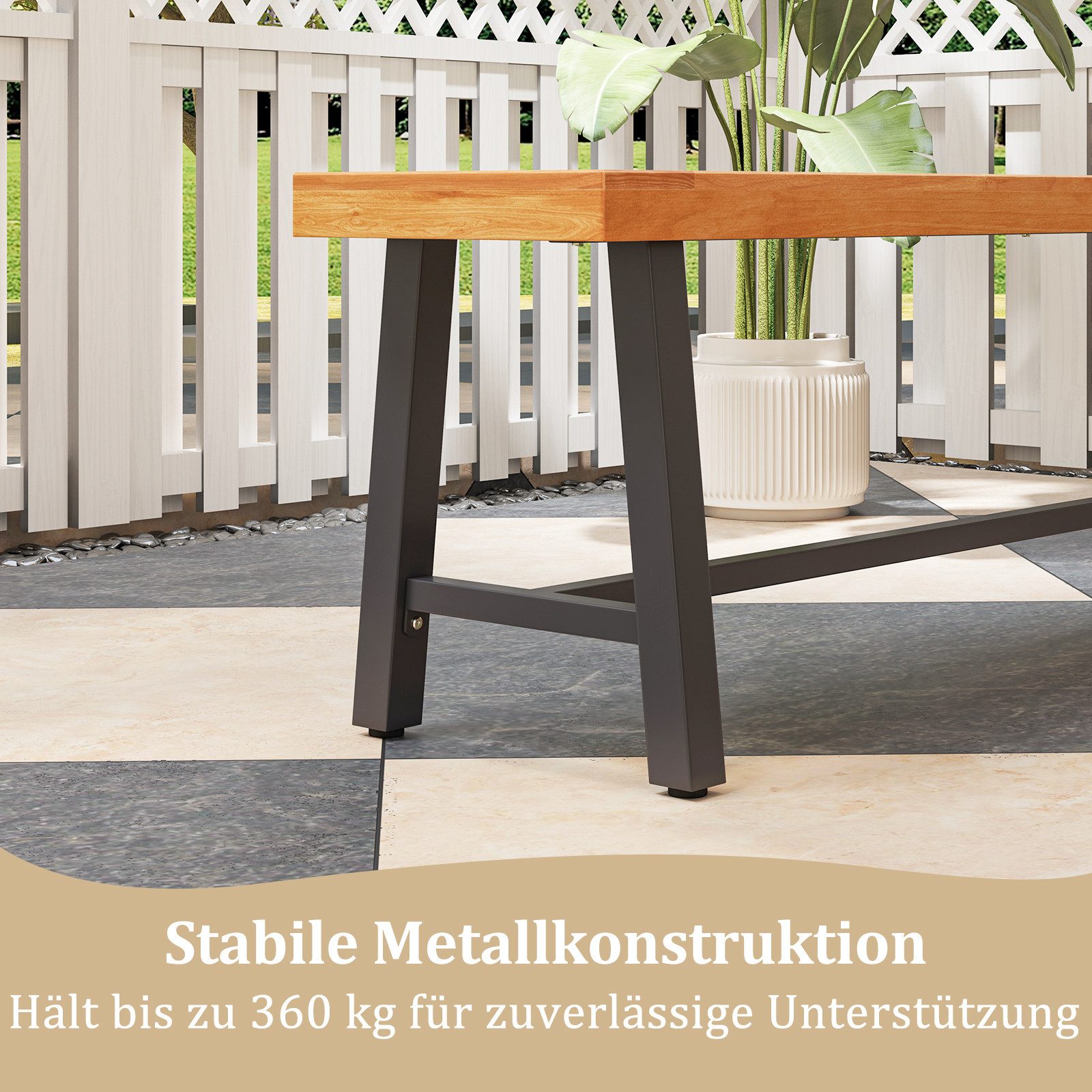 COSTWAY Gartenbank (1-St), wetterfest, Holz & Metall, 3-Sitzer Sitzbank, bis 360 kg