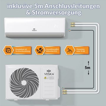 VESKA Split-Klimagerät Inverter Klimaanlage 12000 BTU - 3,5 KW - 2in1 Kühlen und Heizen, mit WiFi/App Funktion, Fernbedienung, Timer, inkl. Montagematerial