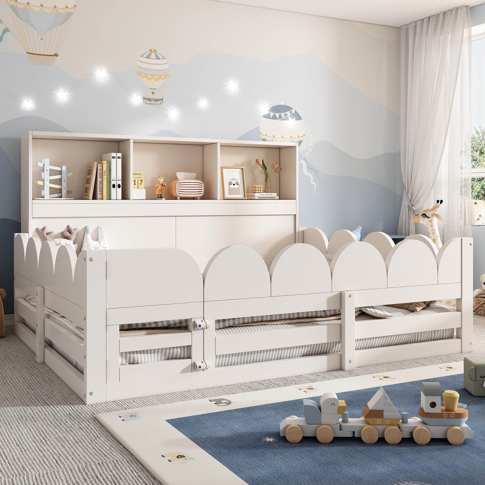 TavilaEcon Kinderbett Bodenbet, Holzbett mit Rausfallschutz, Lattenrost und Tür (1-tlg), ohne Matratze, 140x200 cm, Weiß