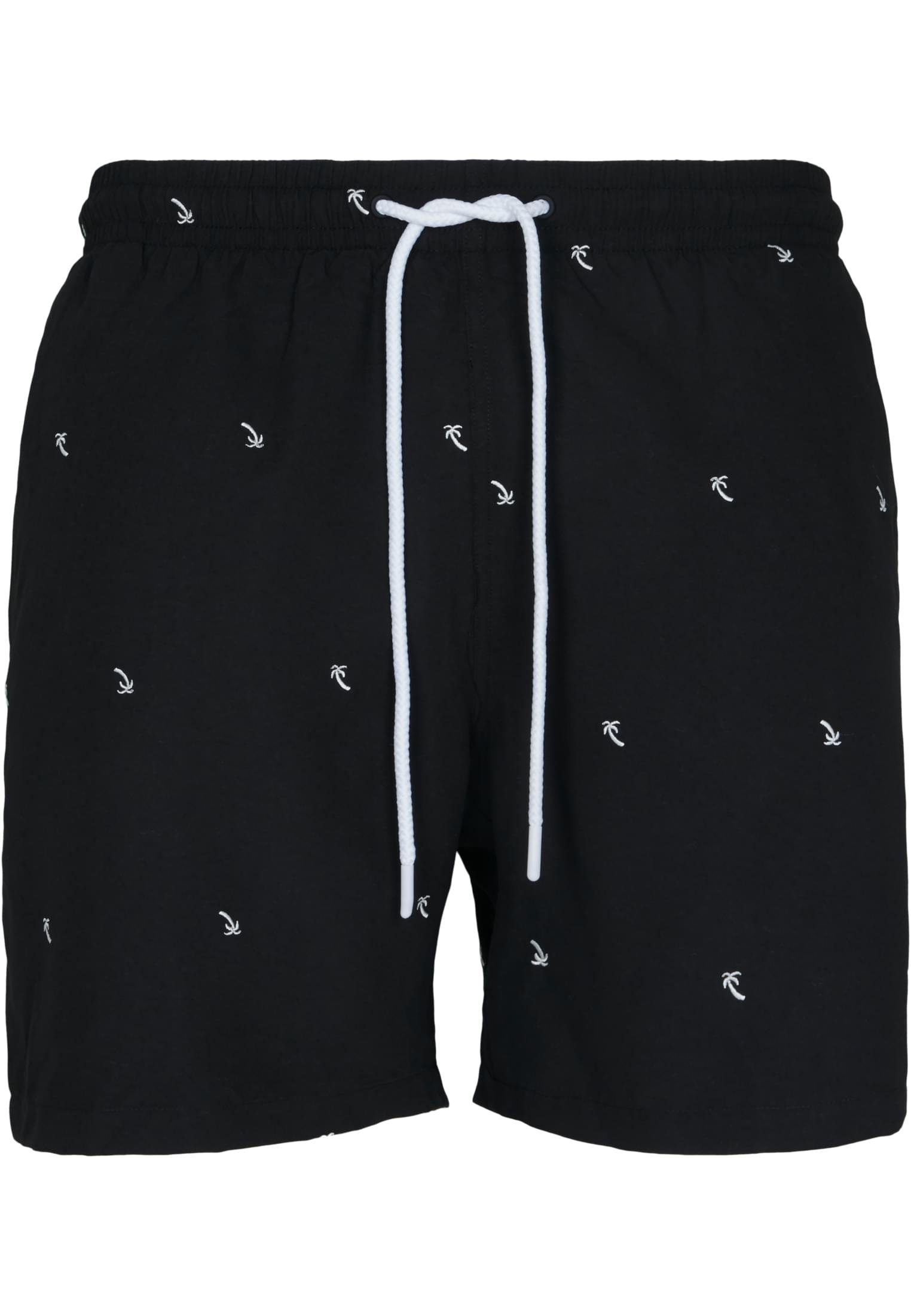 URBAN CLASSICS Badeshorts Shorts Swim black/palmtree Herren Embroidery