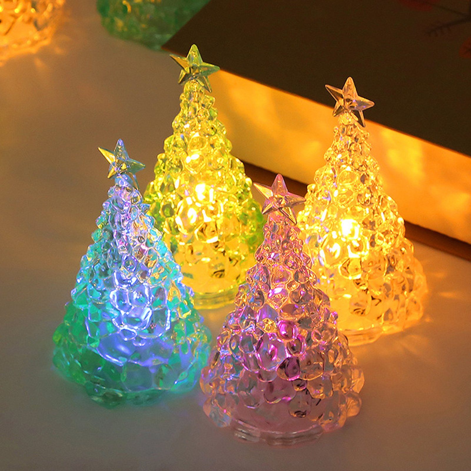 Rutaqian Nachtlicht Weihnachtsdekorationen Kristall LED Nachtlicht Weihnachtsbaum Ornament Desktop Kerzenlicht, Stück Heiligabend Geschenk LED Blau 4 Nachtlicht
