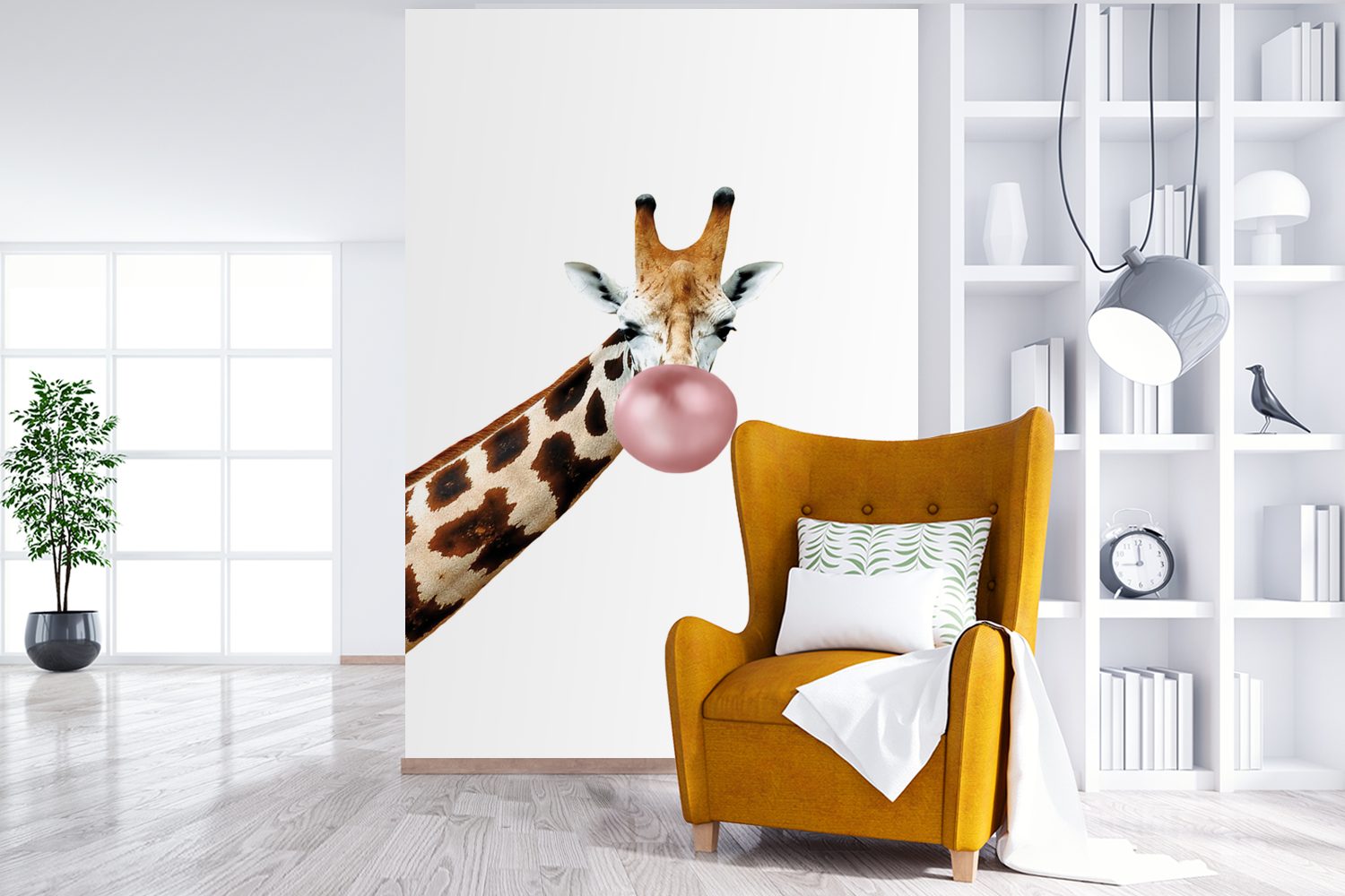 Fototapete bedruckt, Tapete Wohnzimmer, Tiere - Wandtapete Giraffe für Jungen St), Kaugummi Mädchen - Matt, Kinder, - - (3 MuchoWow Vinyl - Montagefertig