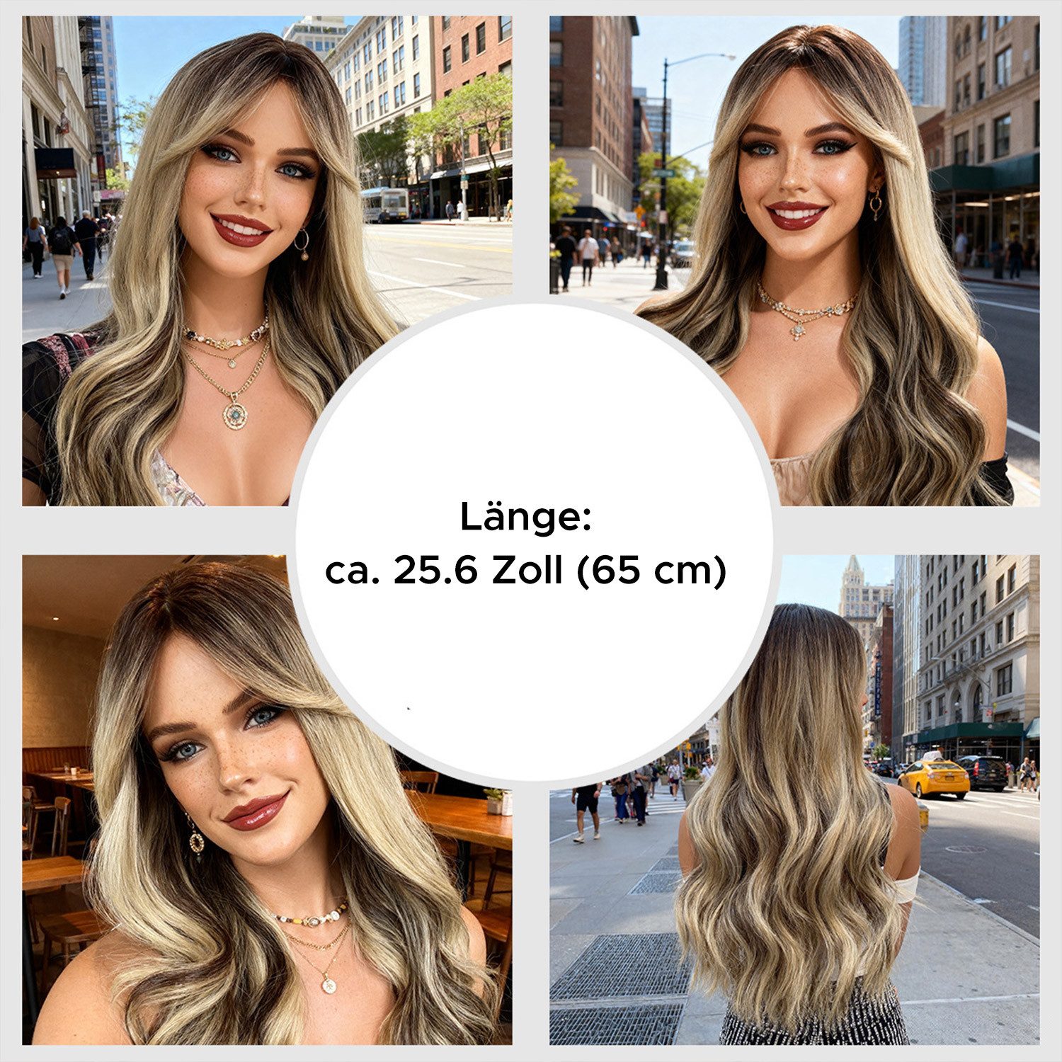 Refttenw Kunsthaarperücke 65cm Perücke Damen Pony Leicht Gewellt Langhaarperücke Vollperücke, Natürlich Aussehend, Verstellbar