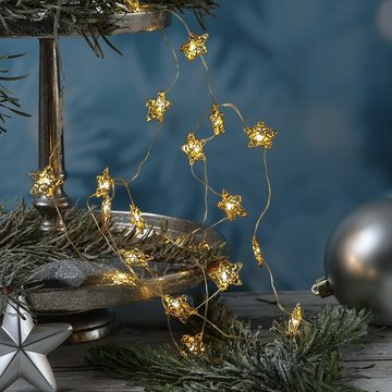 MARELIDA LED-Lichterkette Sterne 20 LED Dekolichterkette Draht Weihnachtsdeko gold, 20-flammig