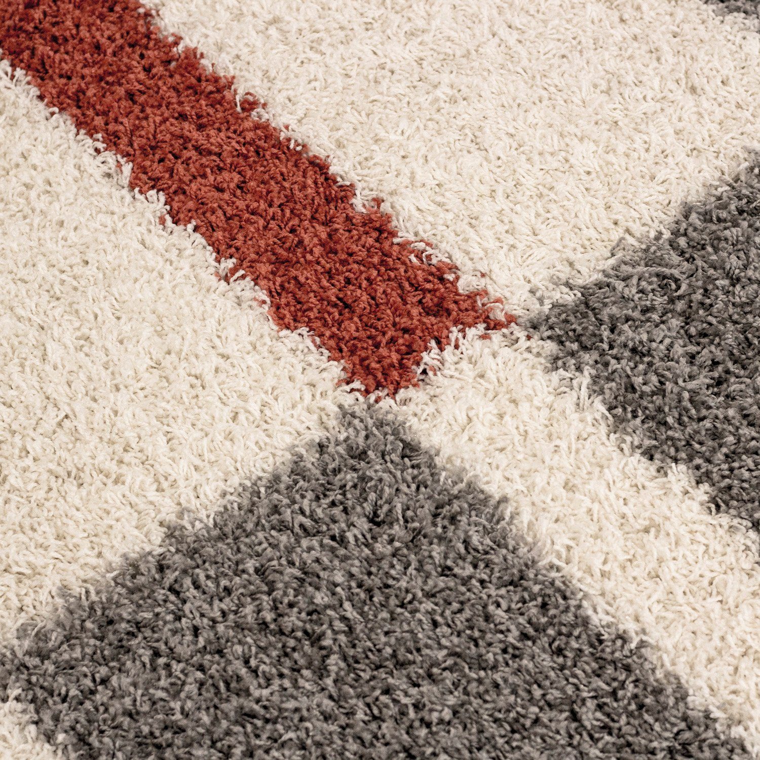 Stil Hochflor-Teppich Design, im Kariert mm, Terrakotta modern Carpetsale24, Höhe: 30 Kariert Teppich Teppich Teppich Läufer, Wohnzimmer Design